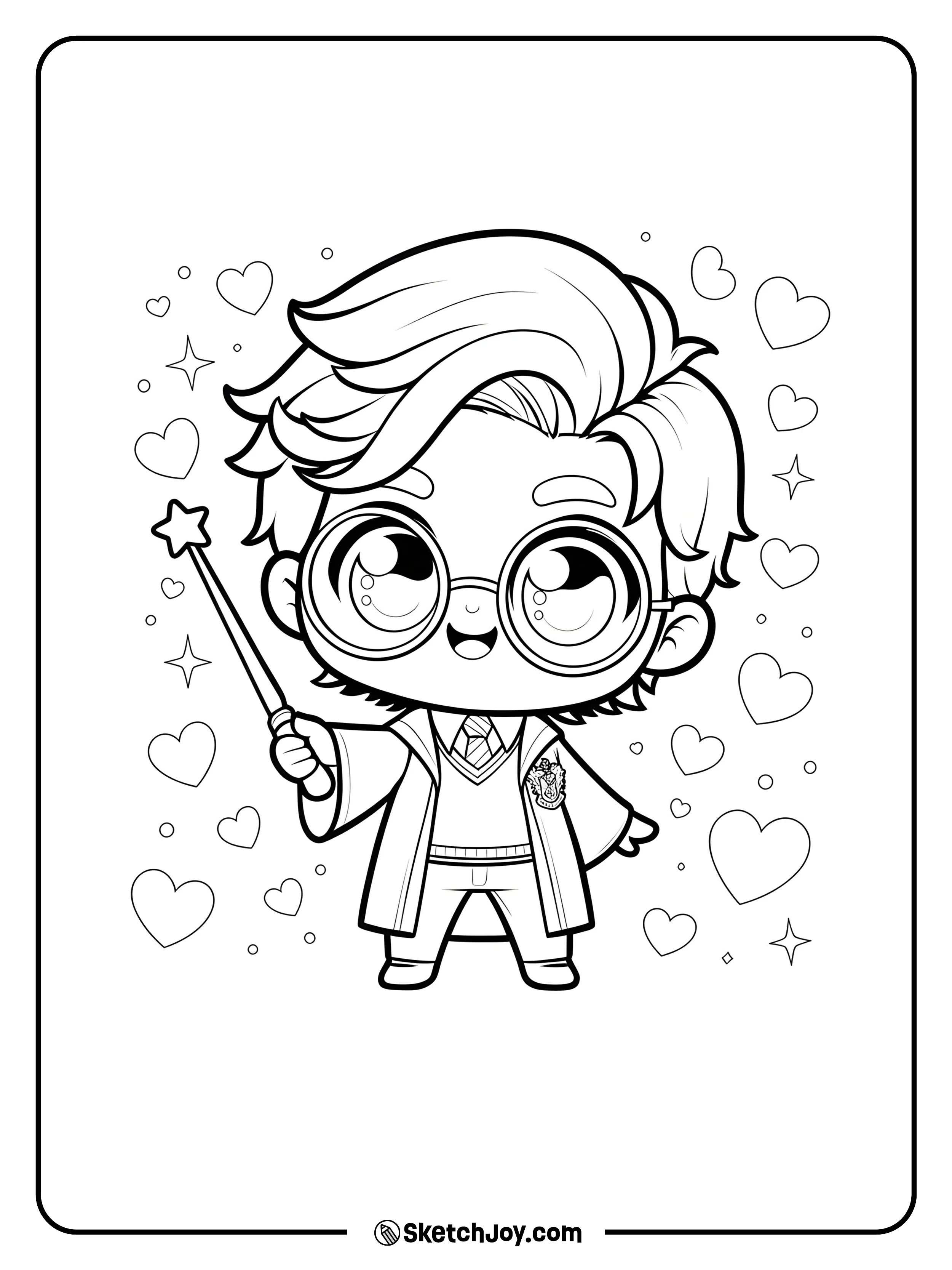 A tiny Harry smiles and holds a star wand.