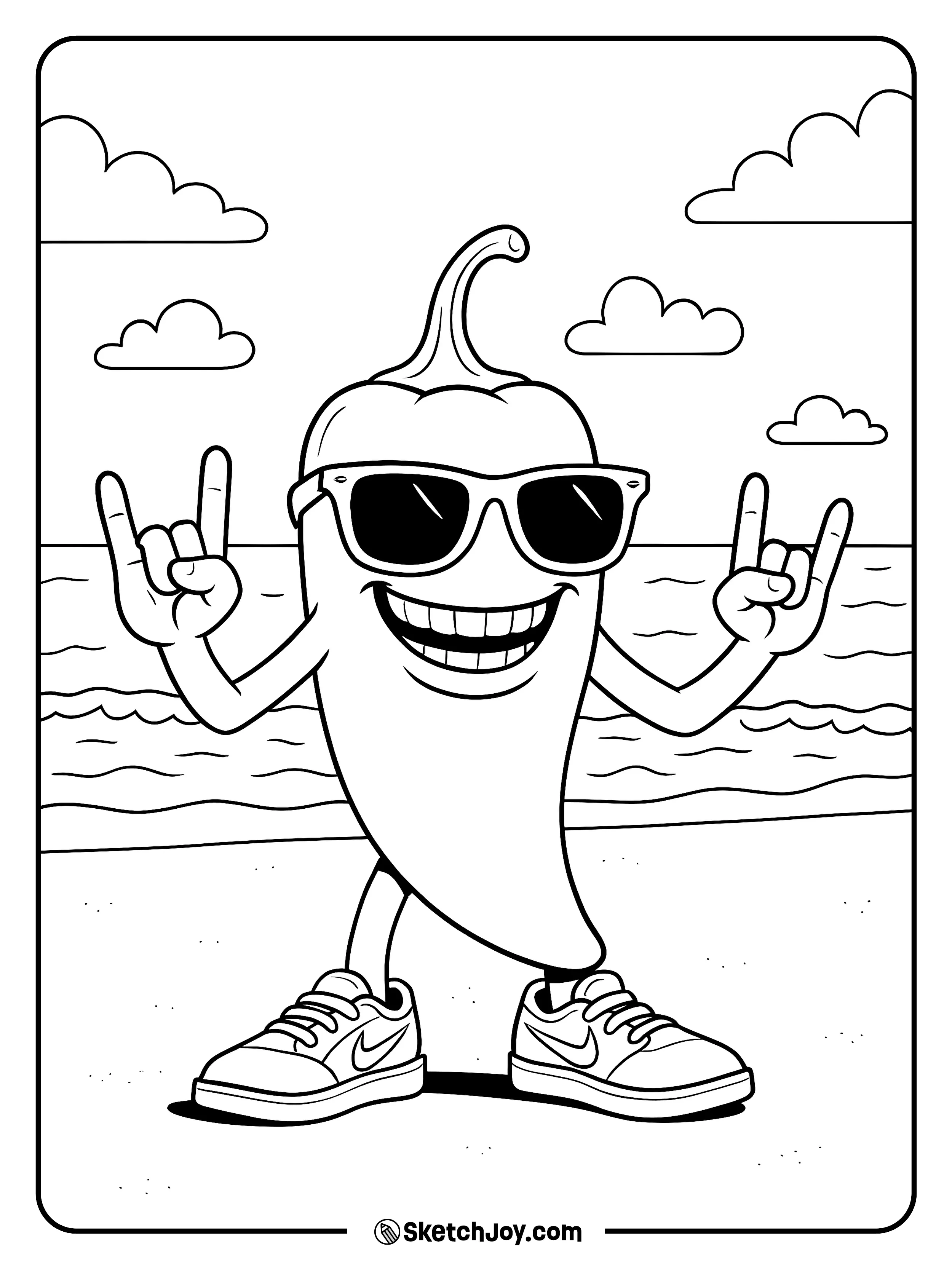 Chillin Chili smiling in shades at the beach.
