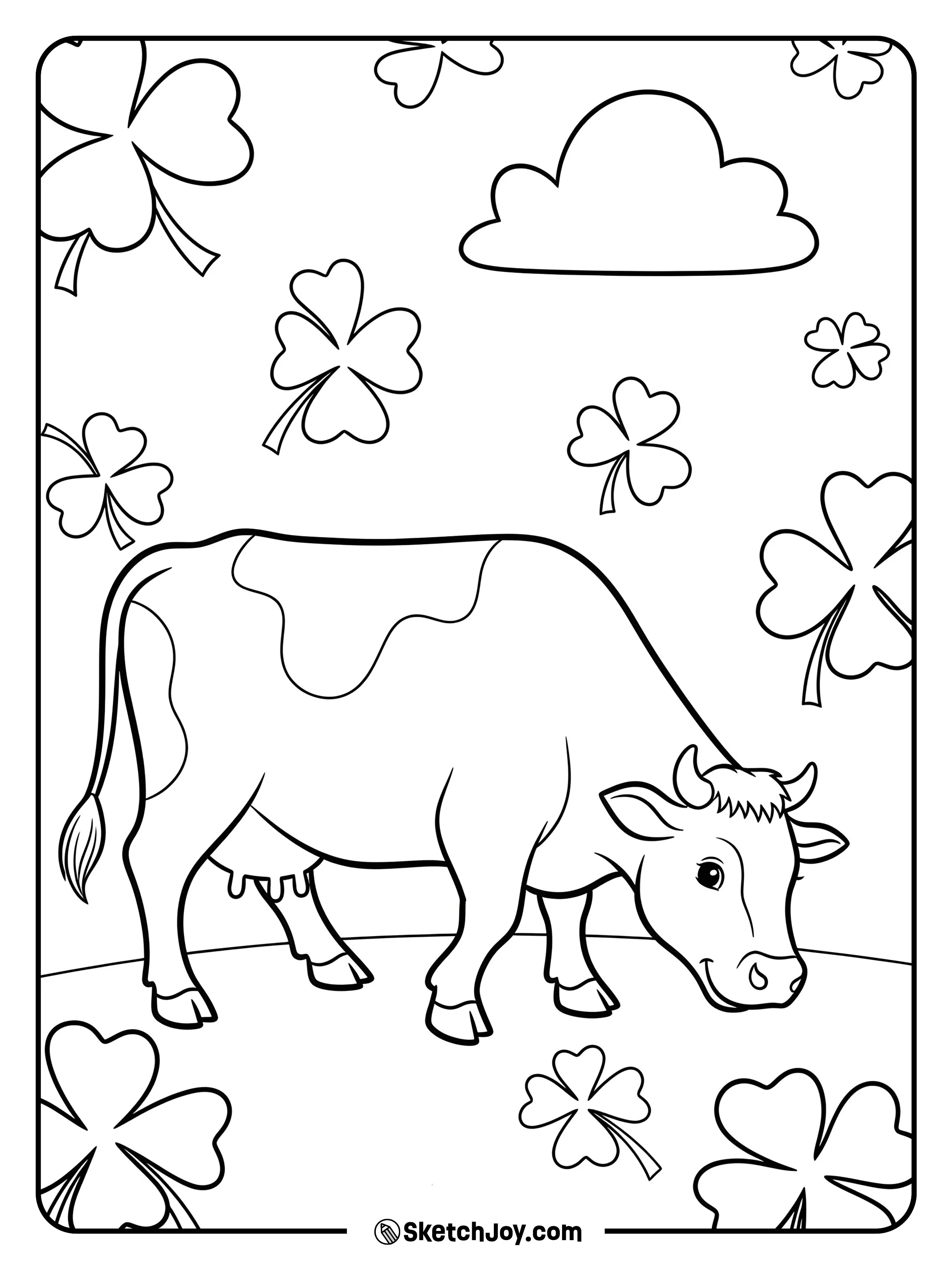 A cow wanders through a clover patch.