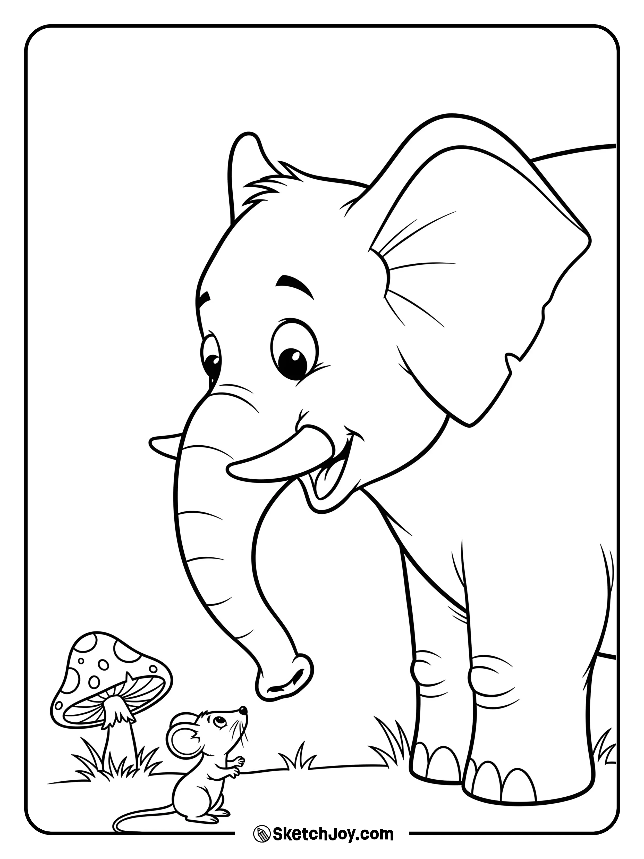 A curious elephant meets a brave mouse.