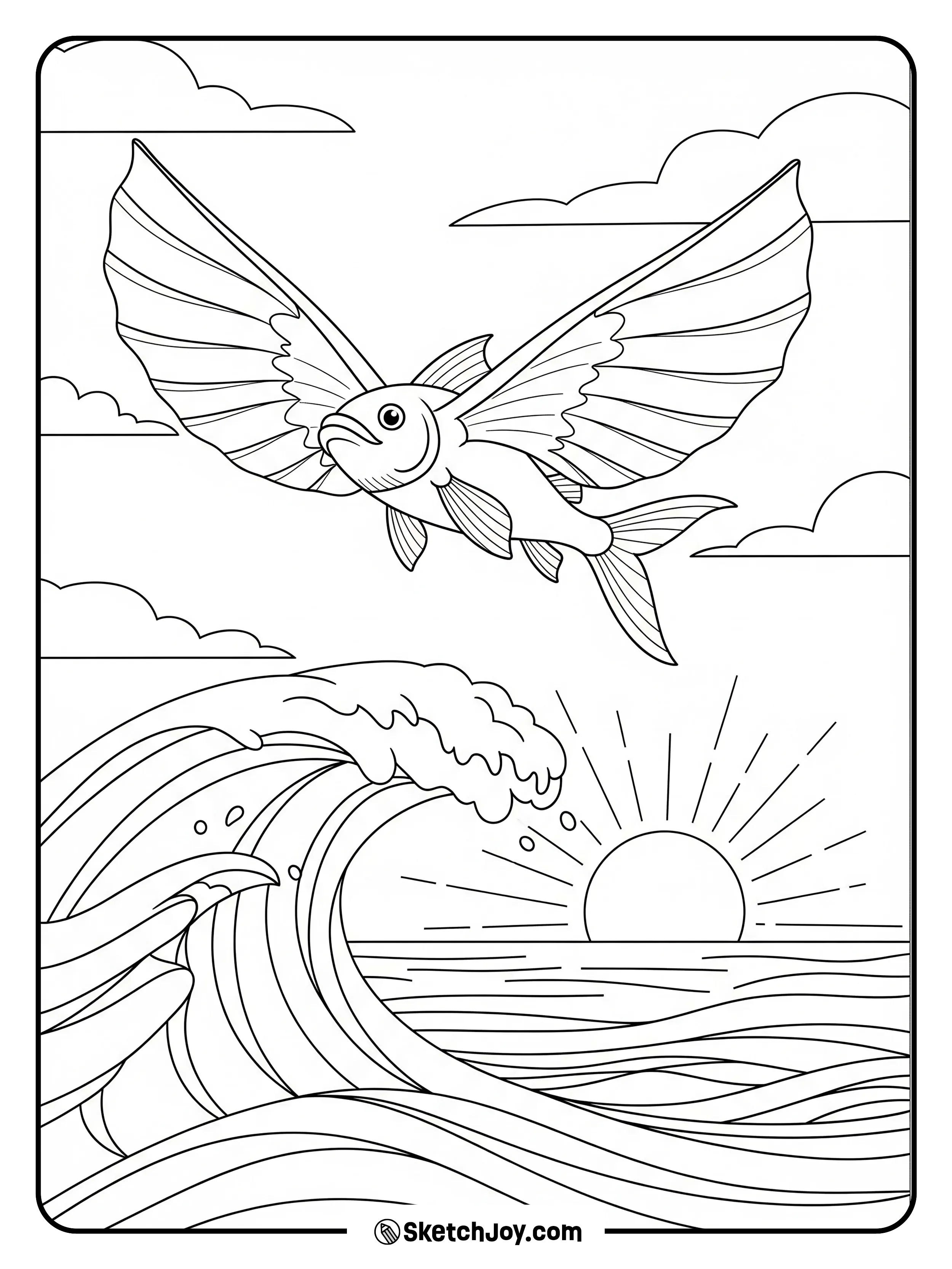 A flying fish glides above a single wave.