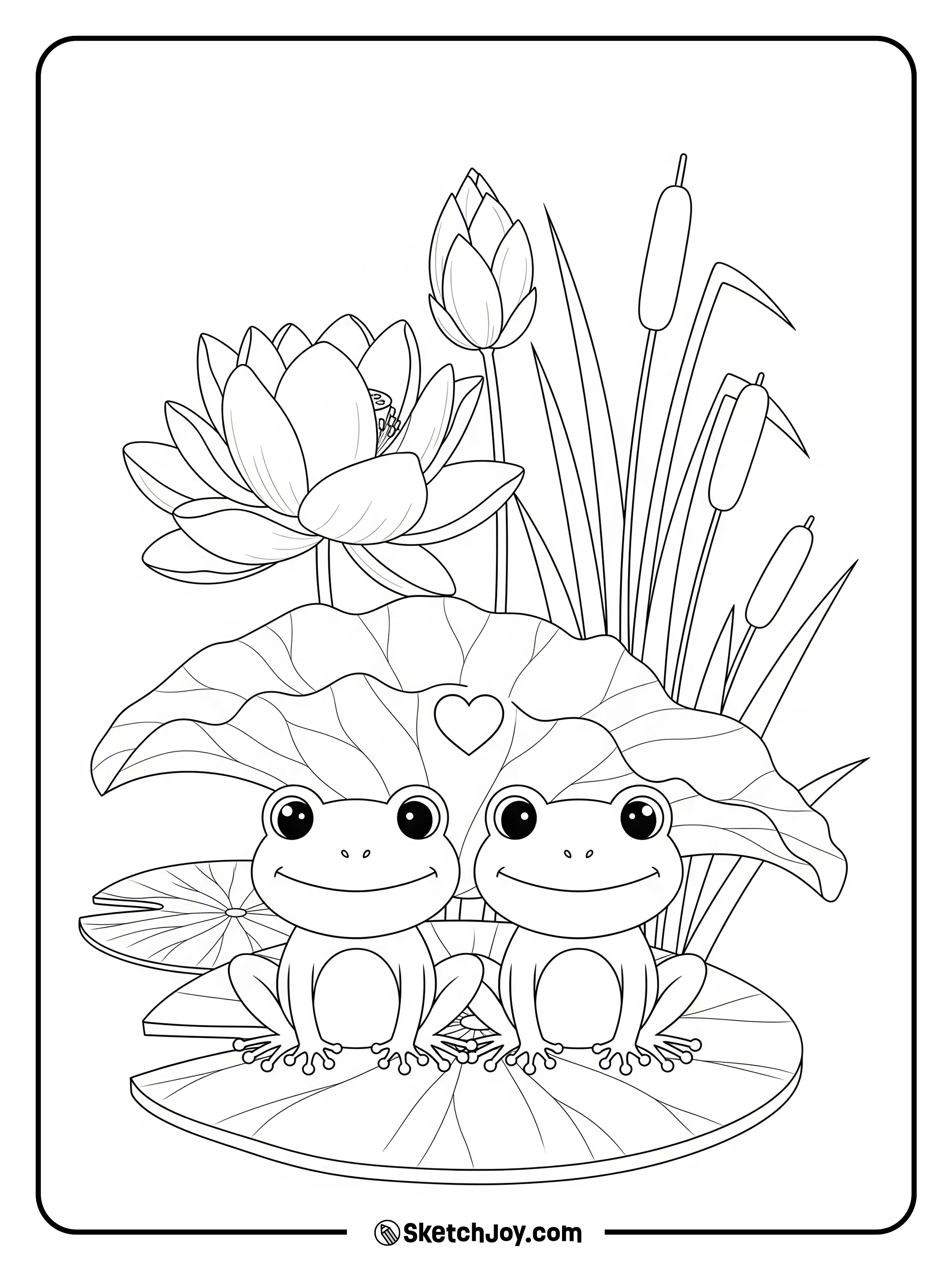 Two frogs sit together on one big pad.