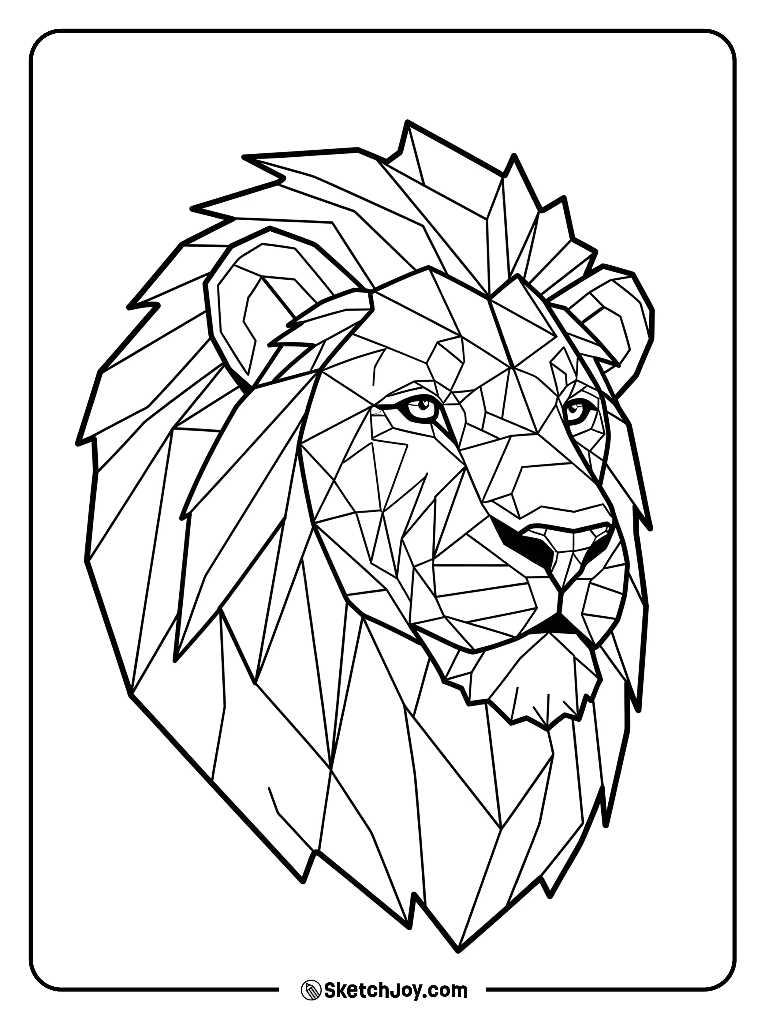 A stylized lion head made of clean polygon facets with a simple horizon line.