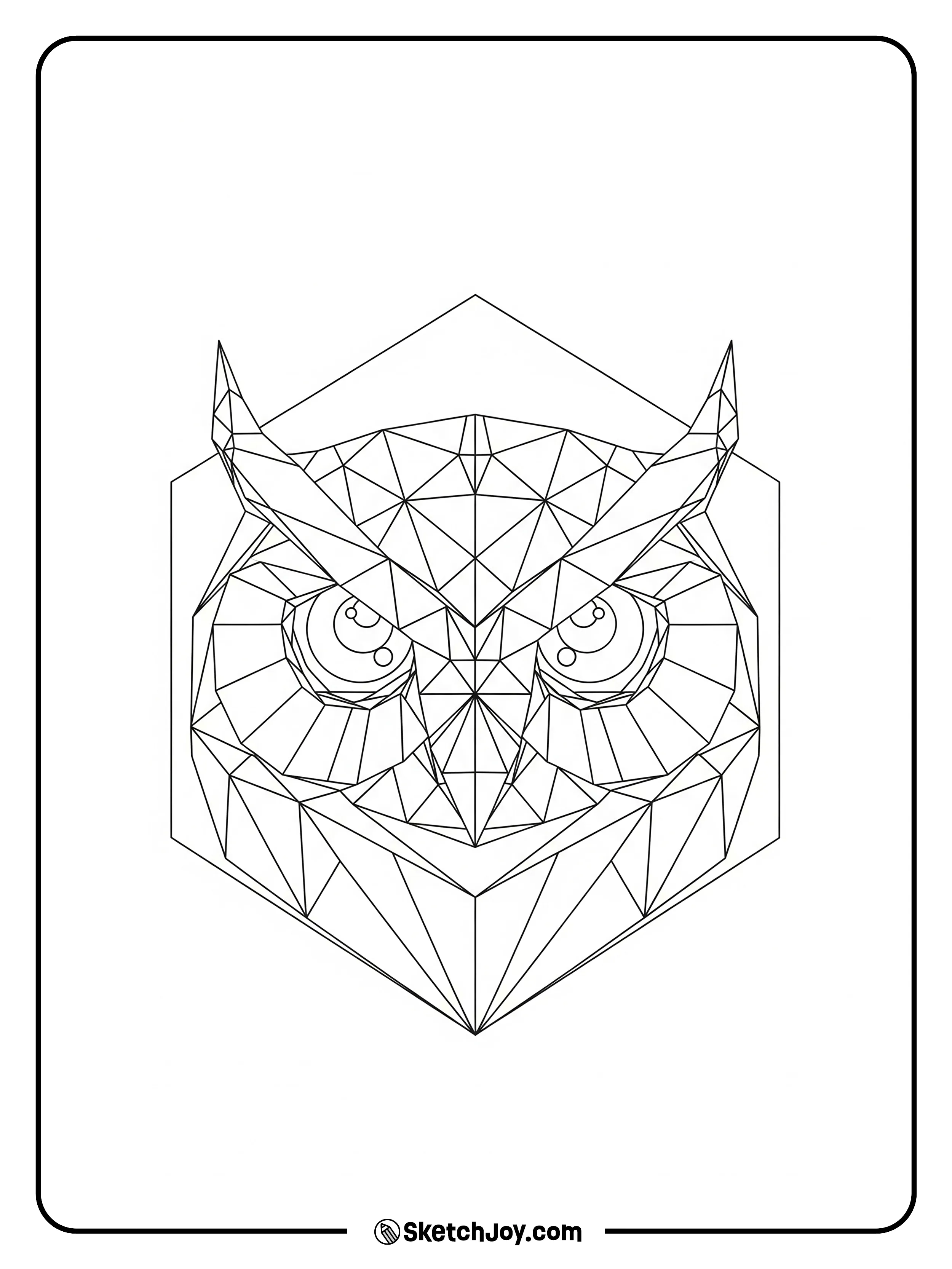 A bold owl head uses triangles and clean lines.