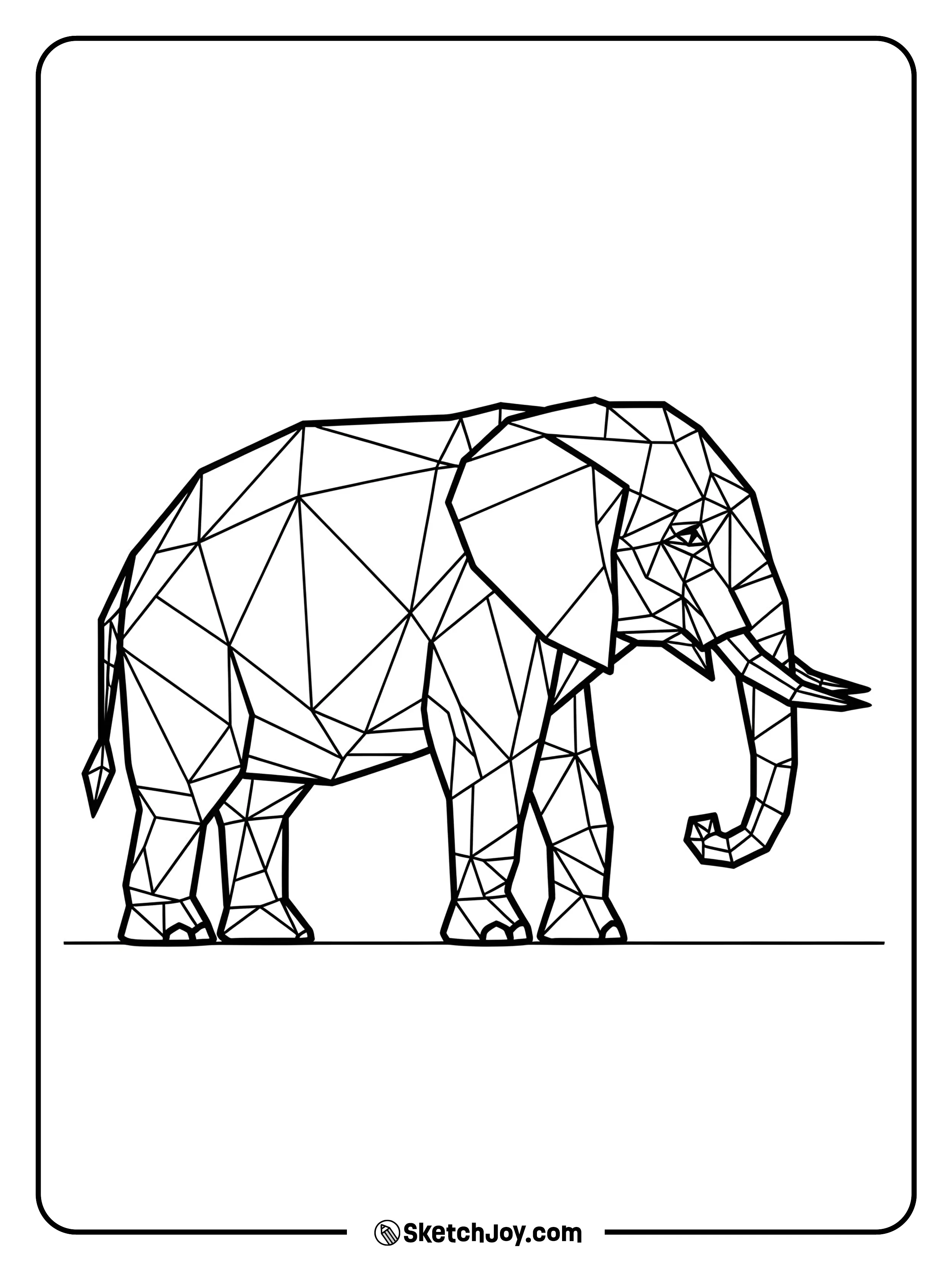 A standing elephant is built from clear polygons.