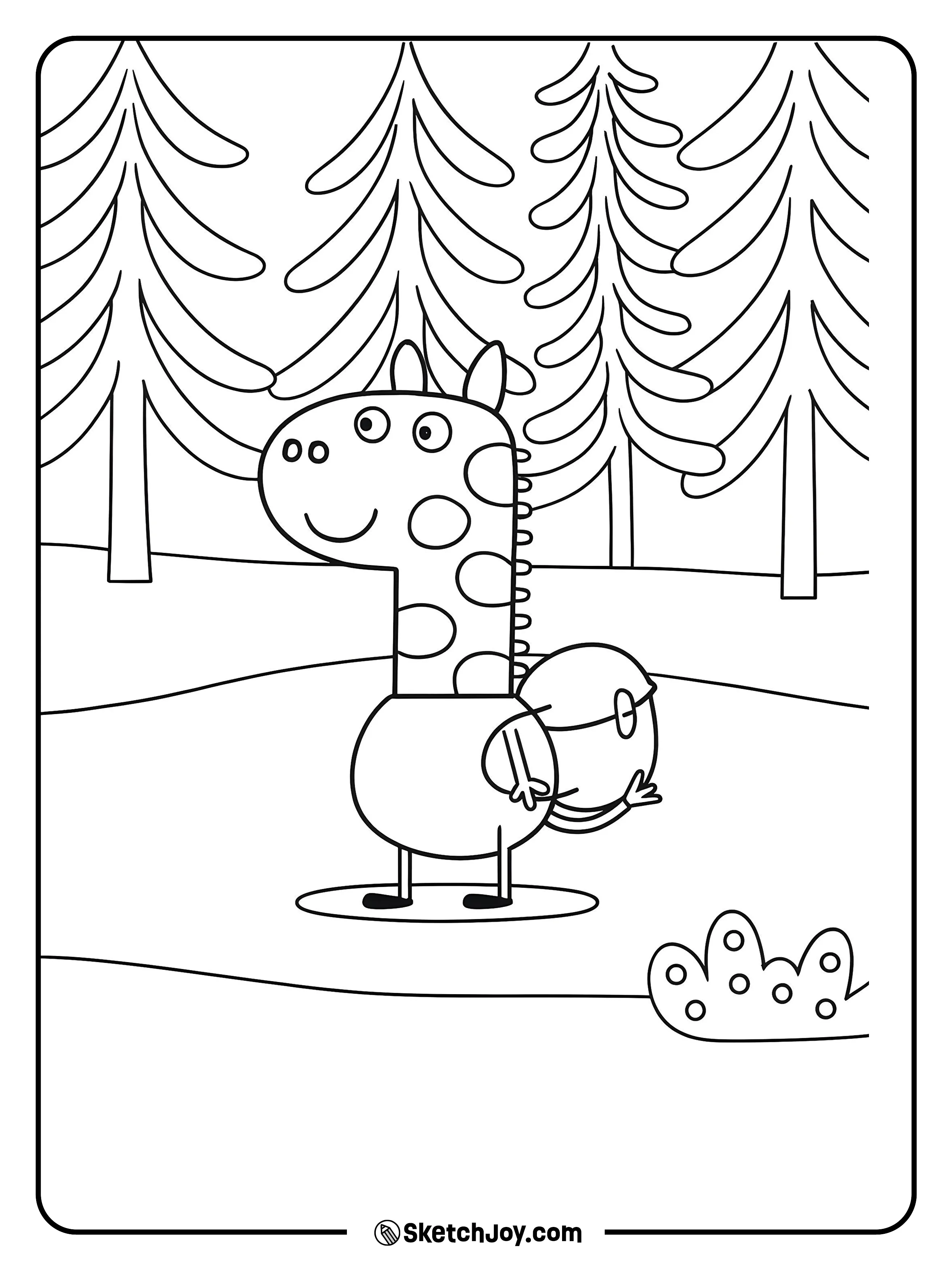 Gerald Giraffe smiles in a forest