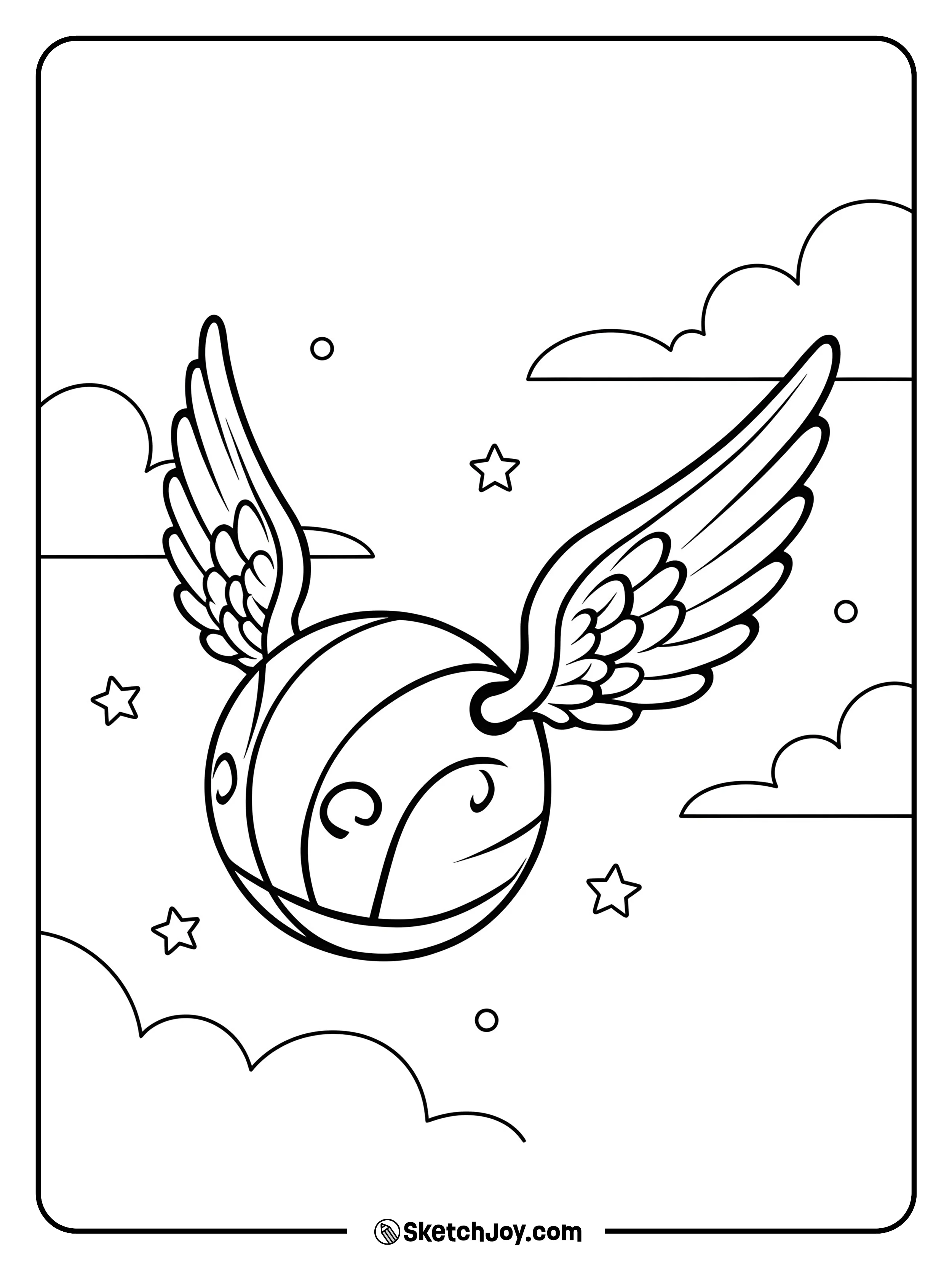 The winged ball glides through the air