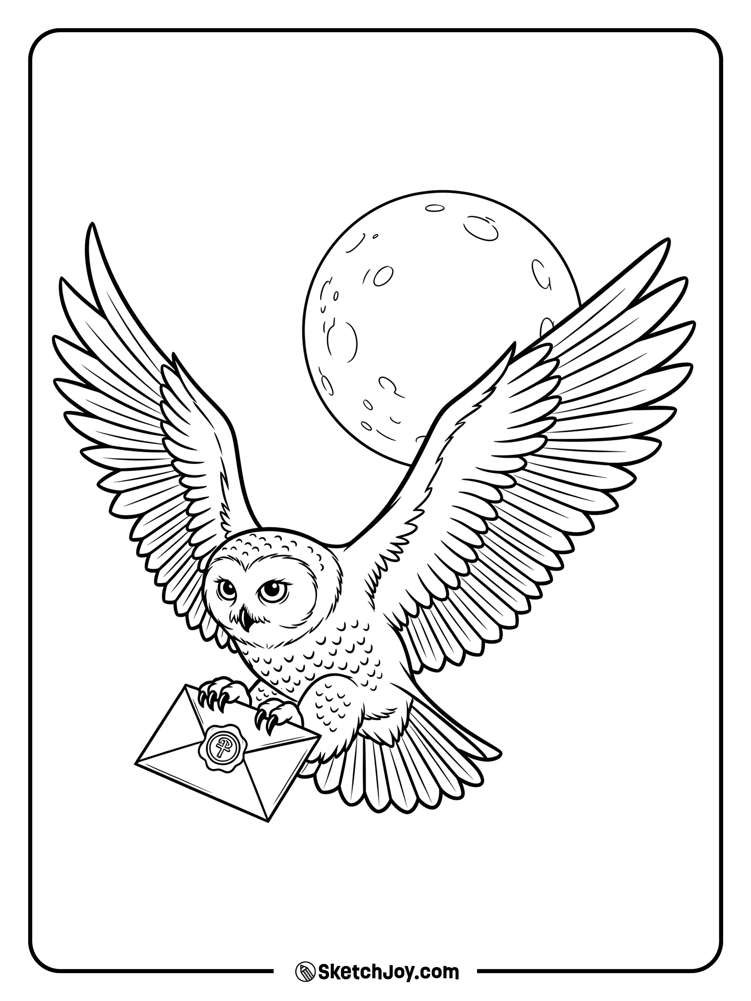 Hedwig flies with a letter tied to her leg.