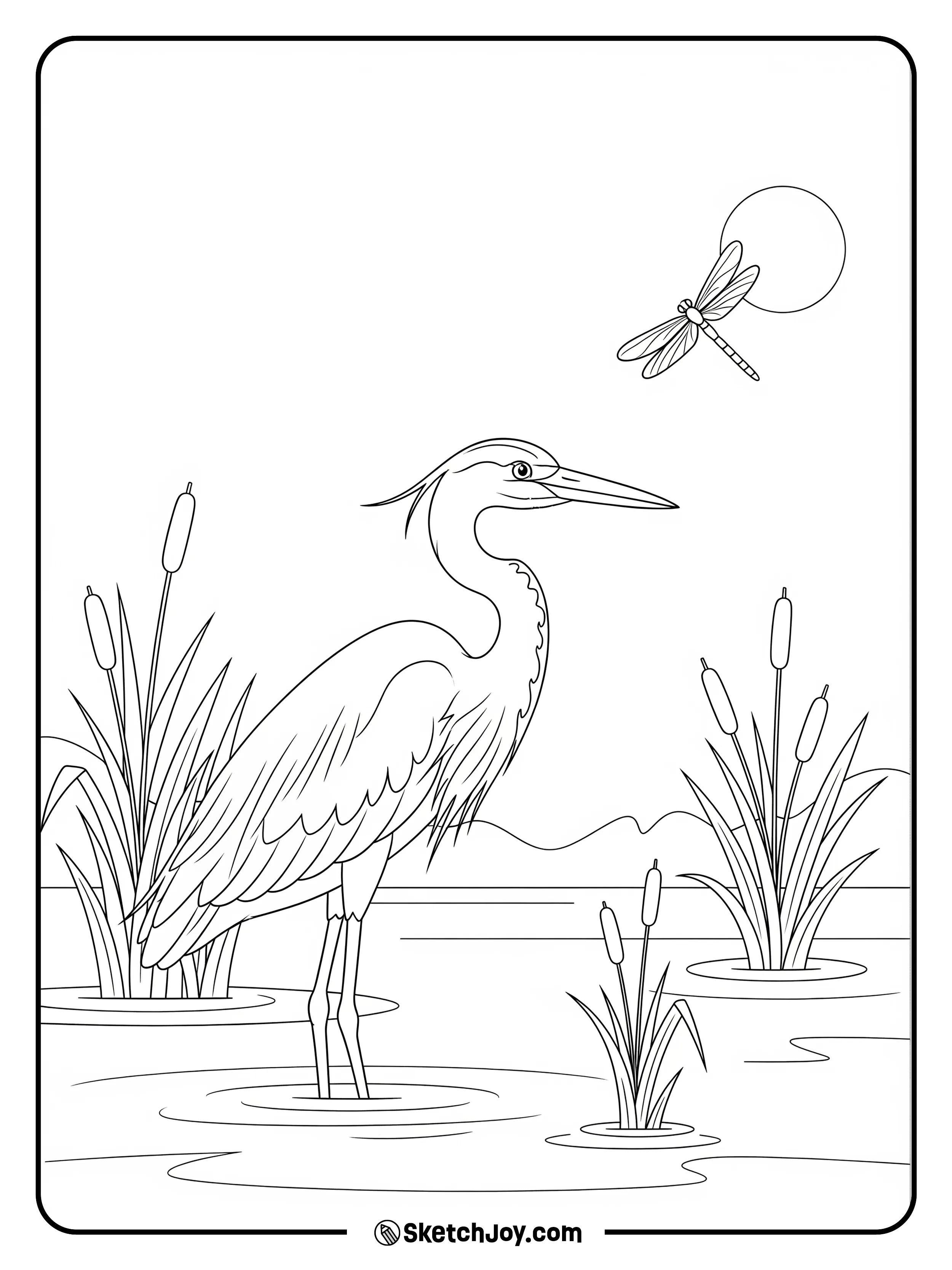 A tall heron waits by the reeds.