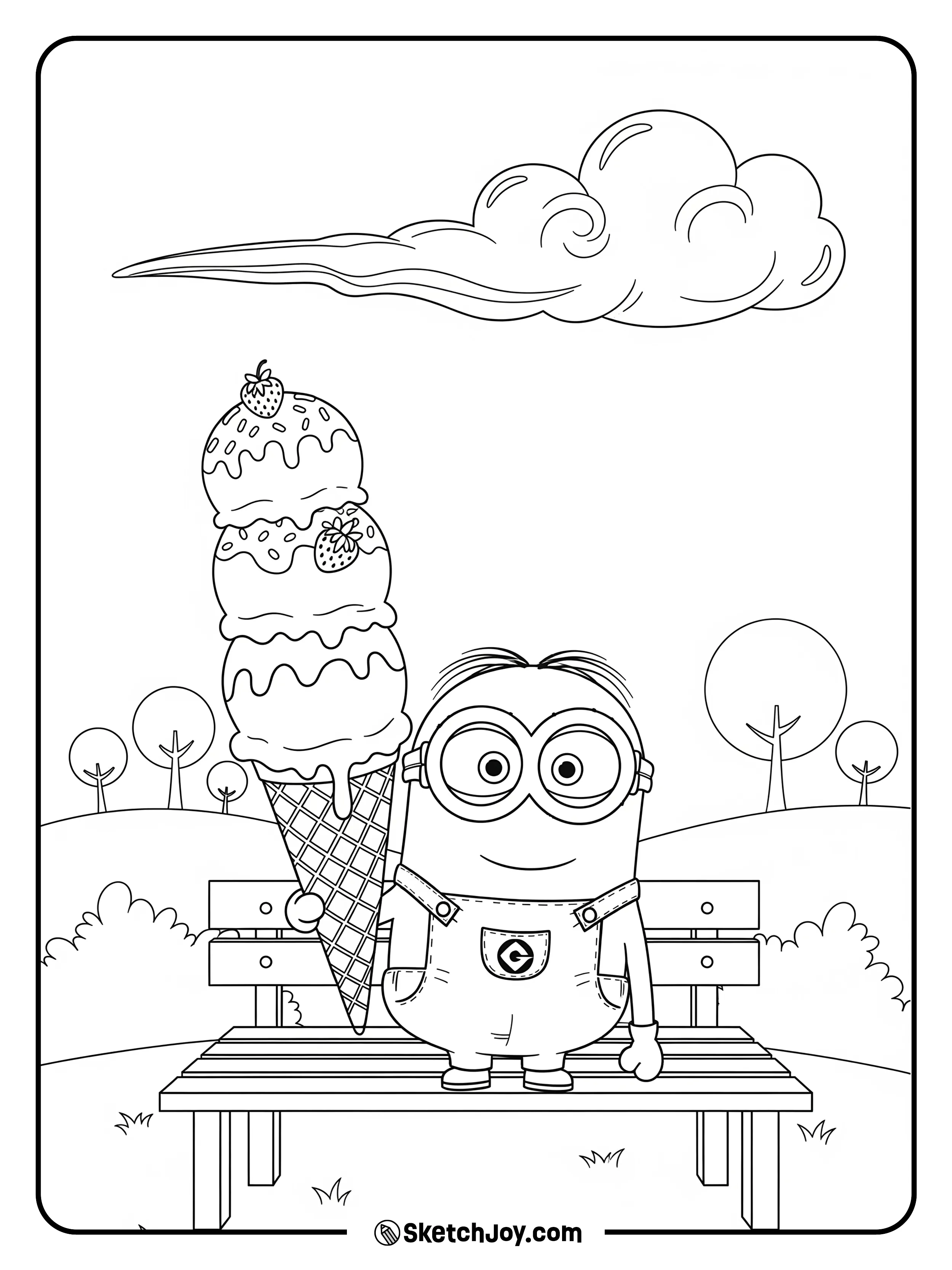 A Minion holds a triple-scoop cone.