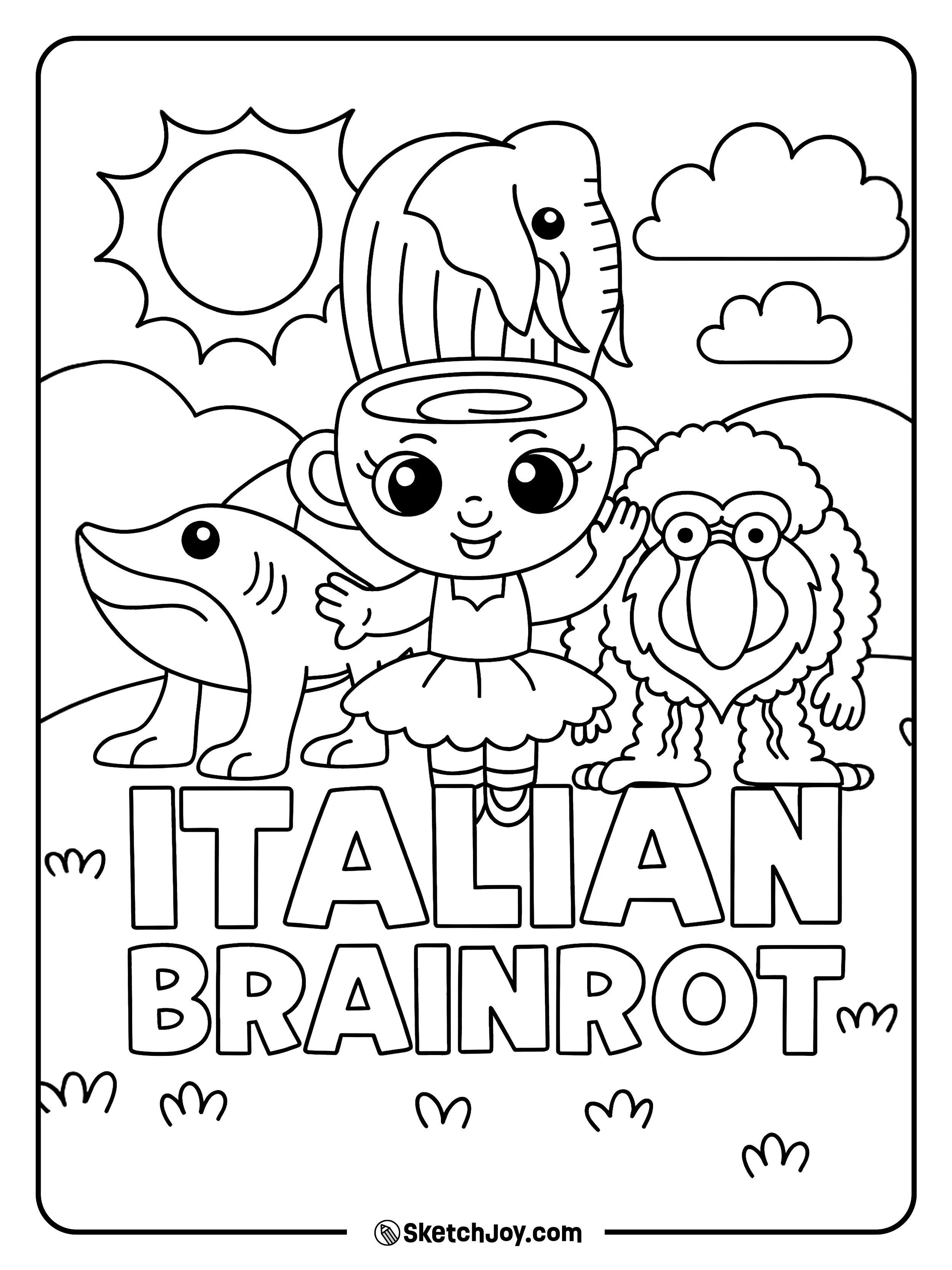 Ballerina Cappuccina, Tralalero Tralala, Brr Brr Patapim, and Lirili Larila posing as a team.