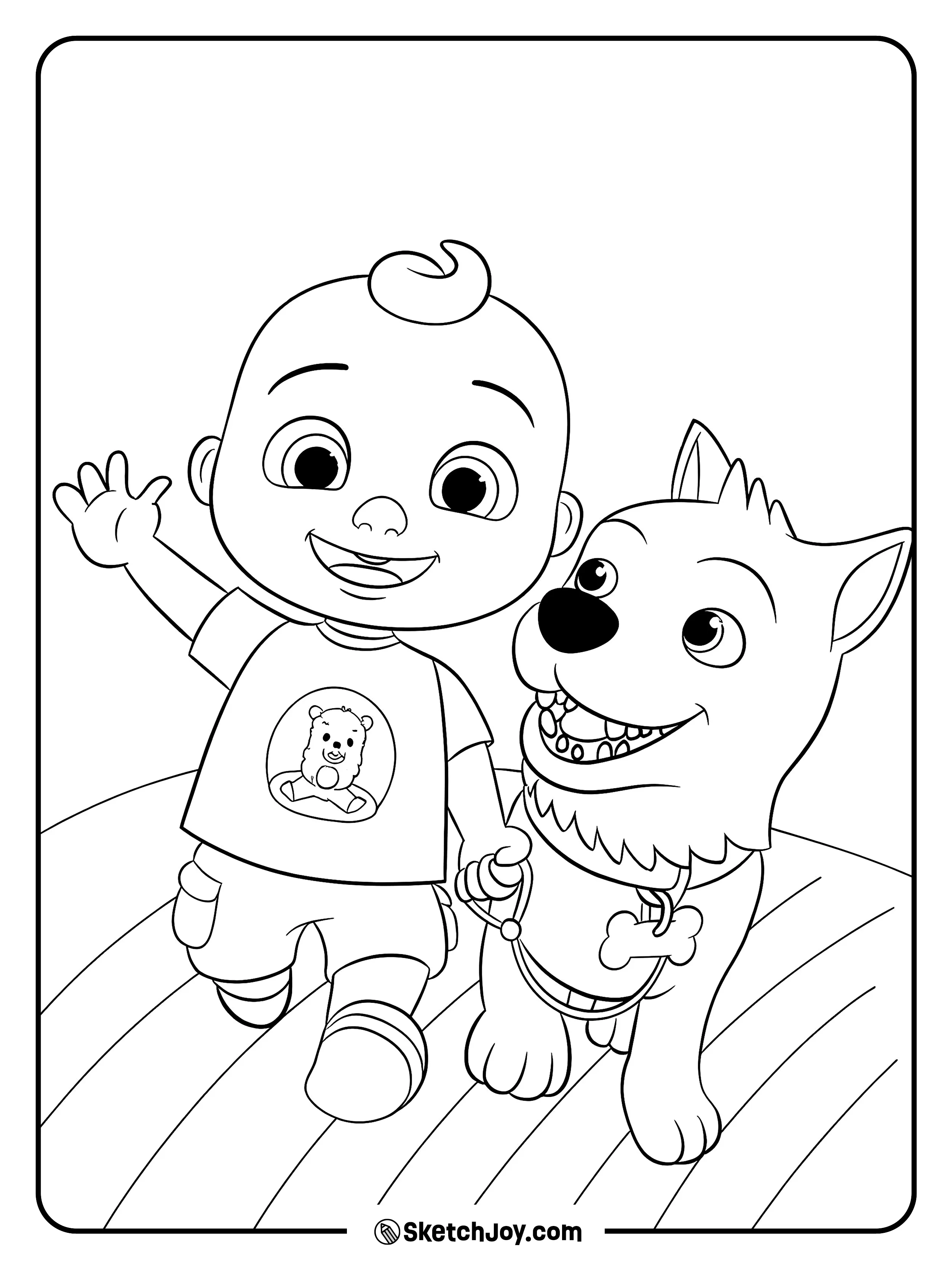 JJ waves while holding Bingo’s leash.