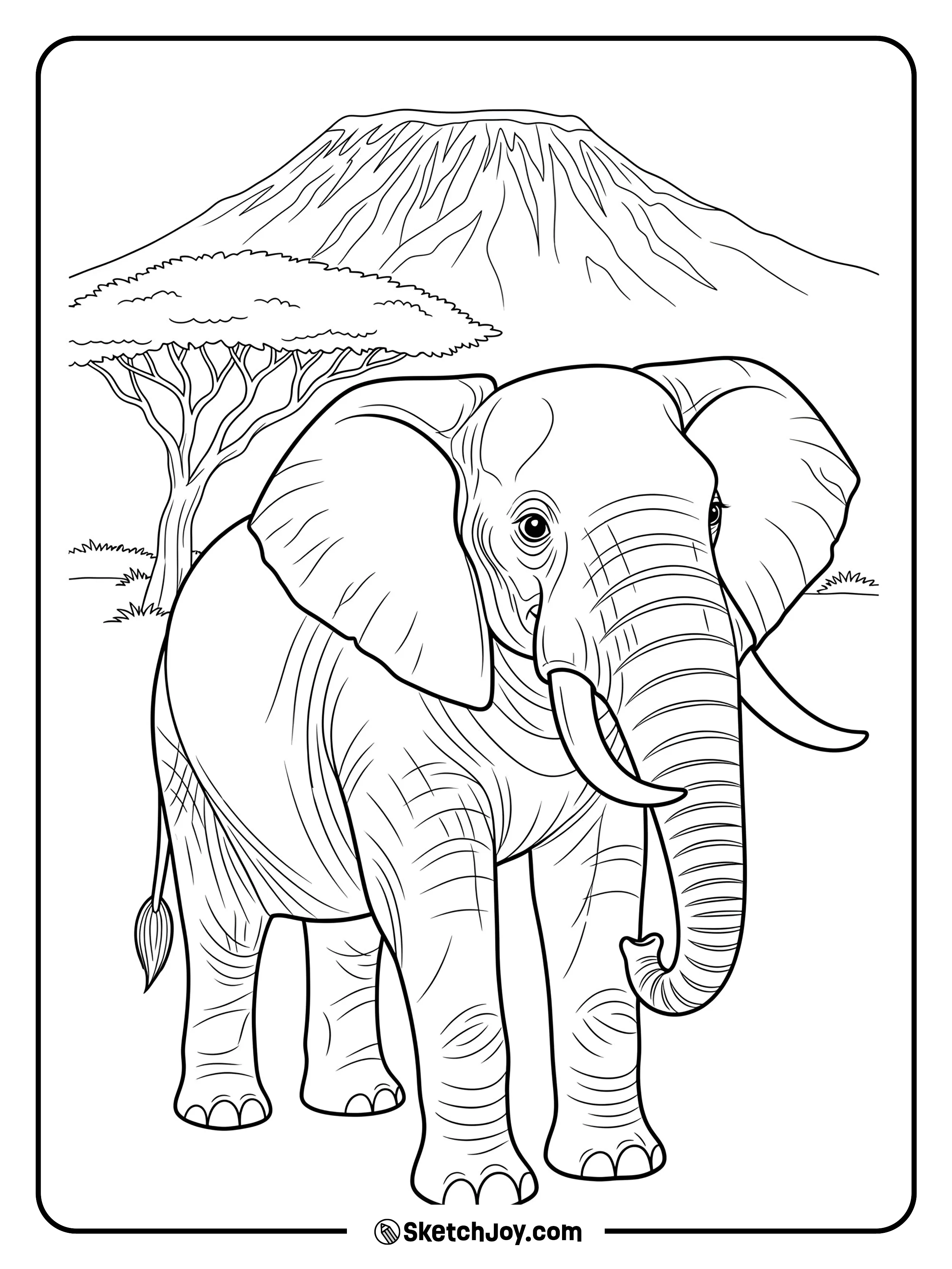 An adult stands tall with a distant mountain shape on the horizon.