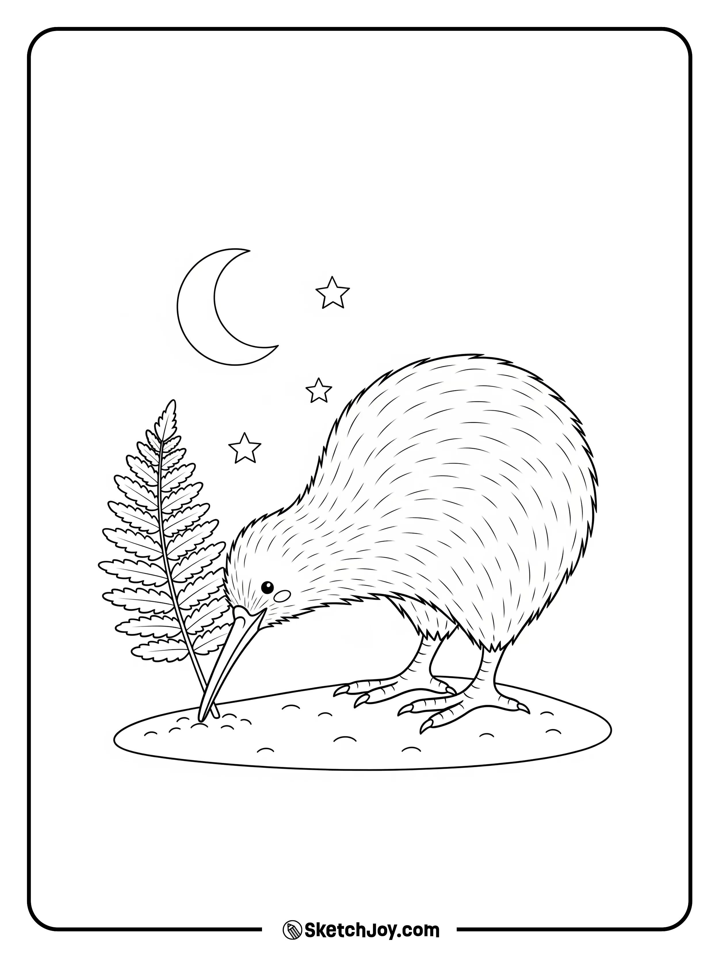 A shy kiwi walks under stars.