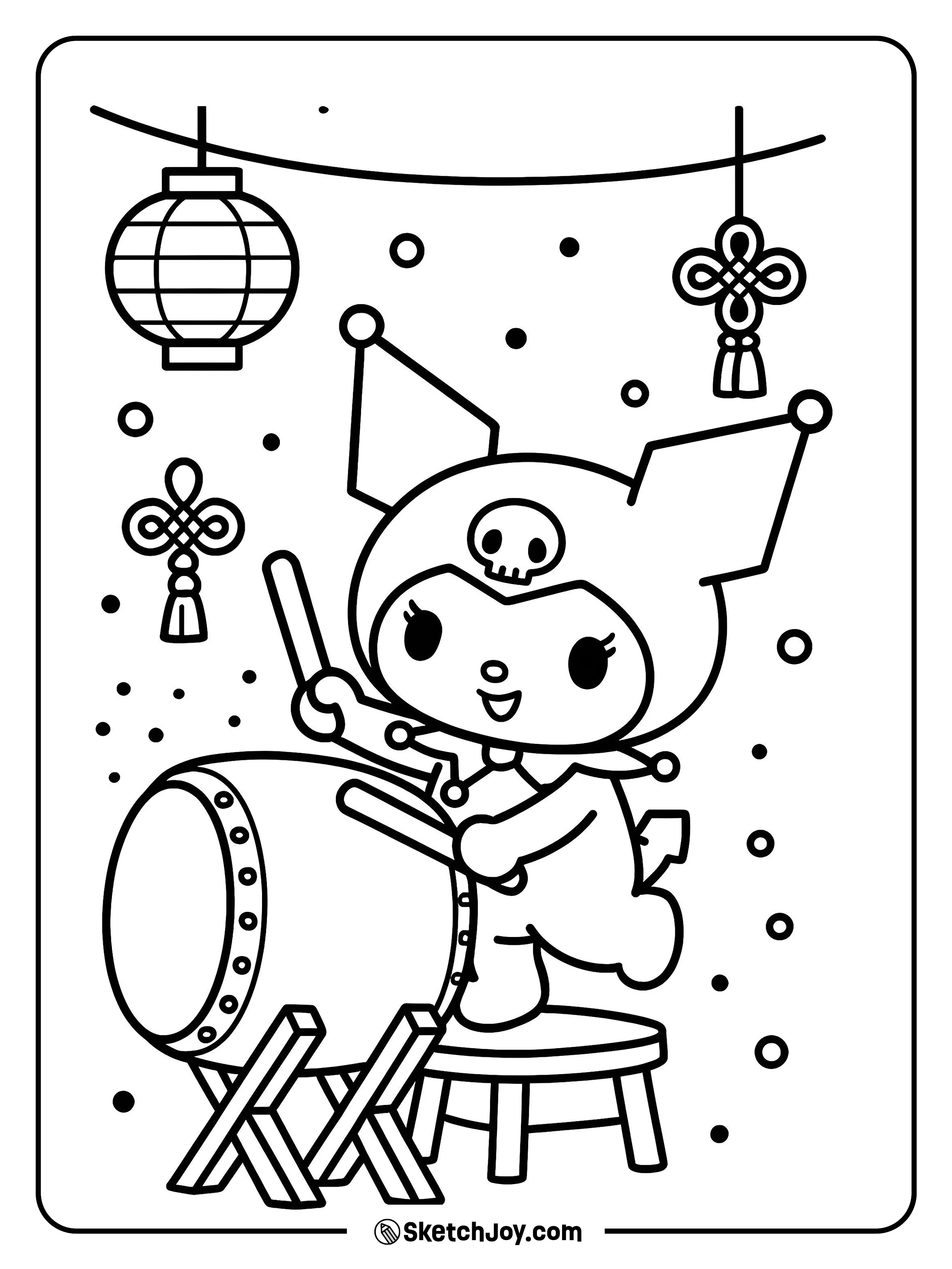 uromi beats a festive drum with a proud stance.