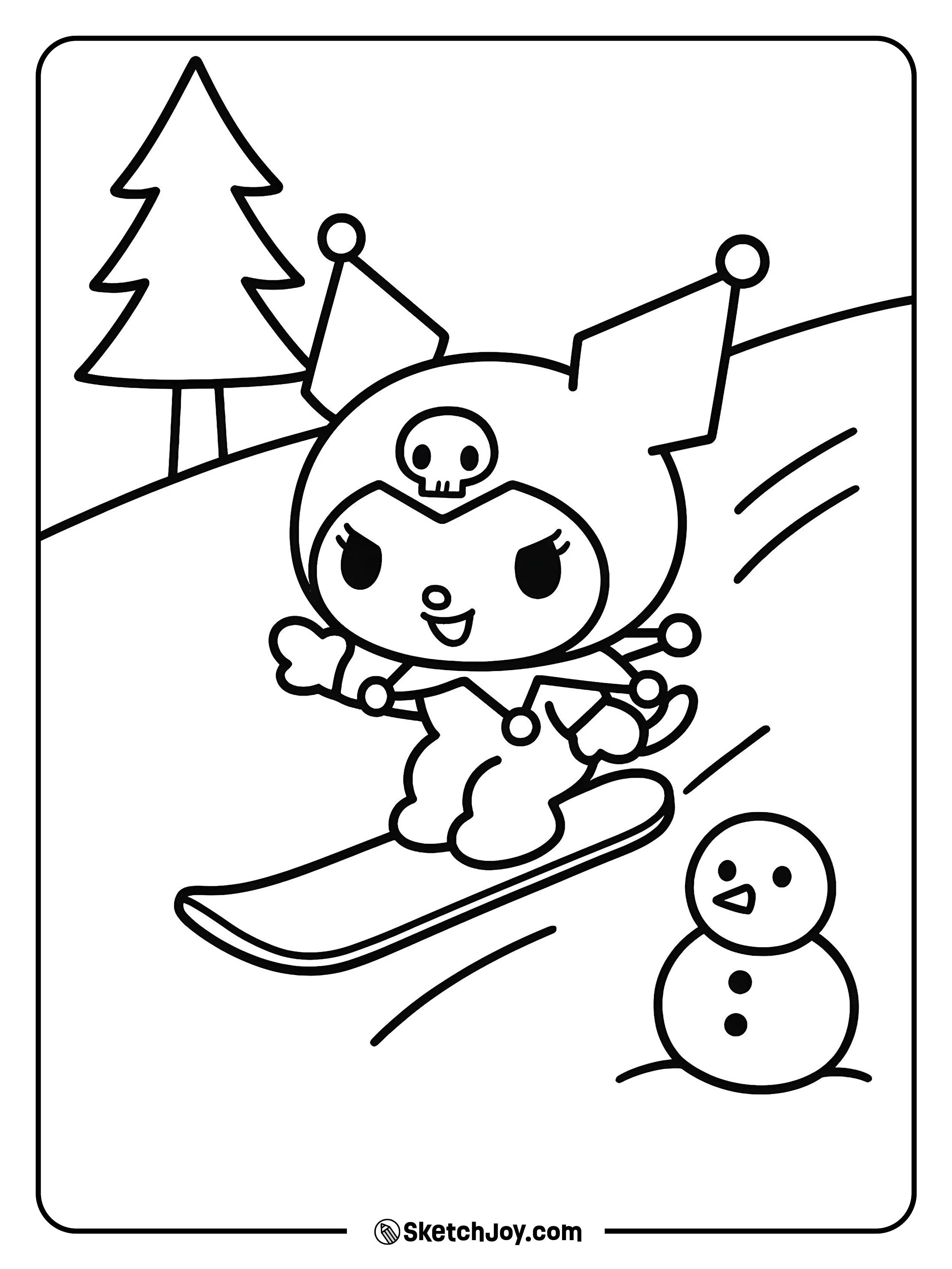Kuromi carves down a small slope.