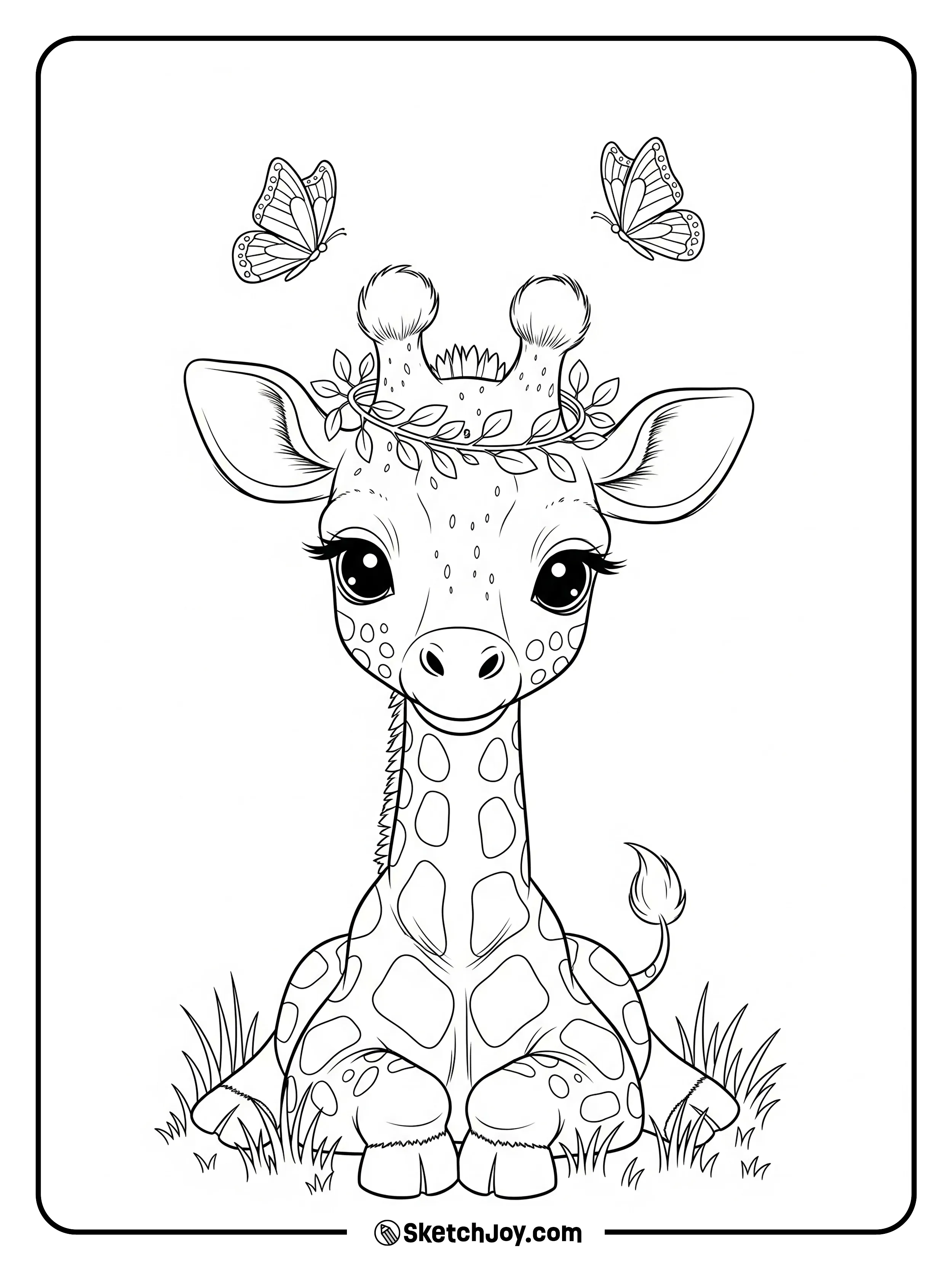 A small calf wears a leaf ring like a crown.
