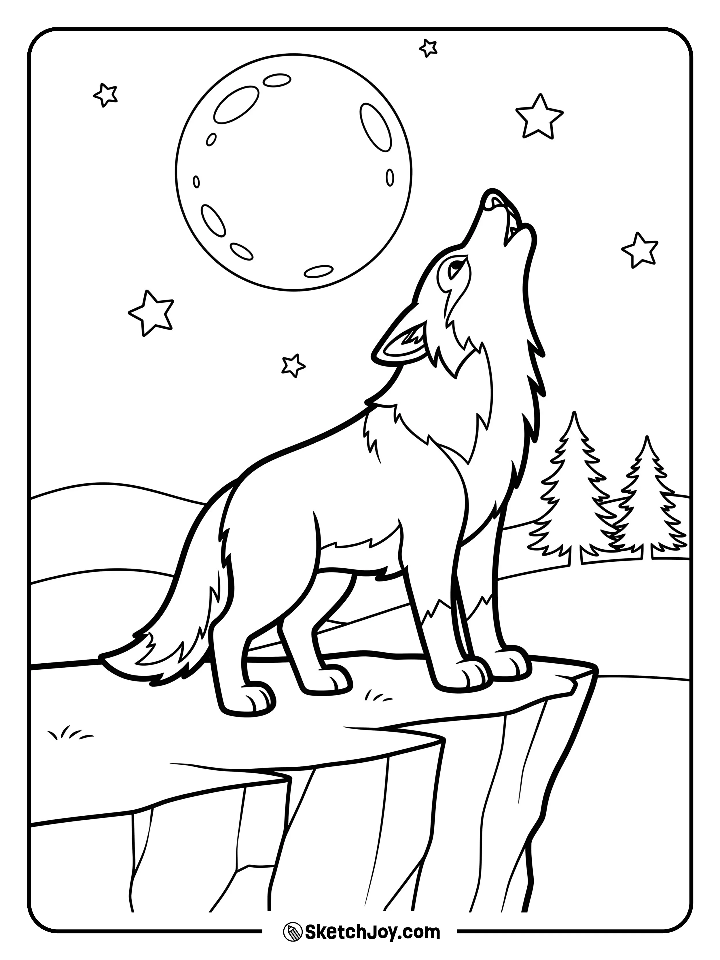 A gray wolf lifts its head and howls from a rocky ledge.