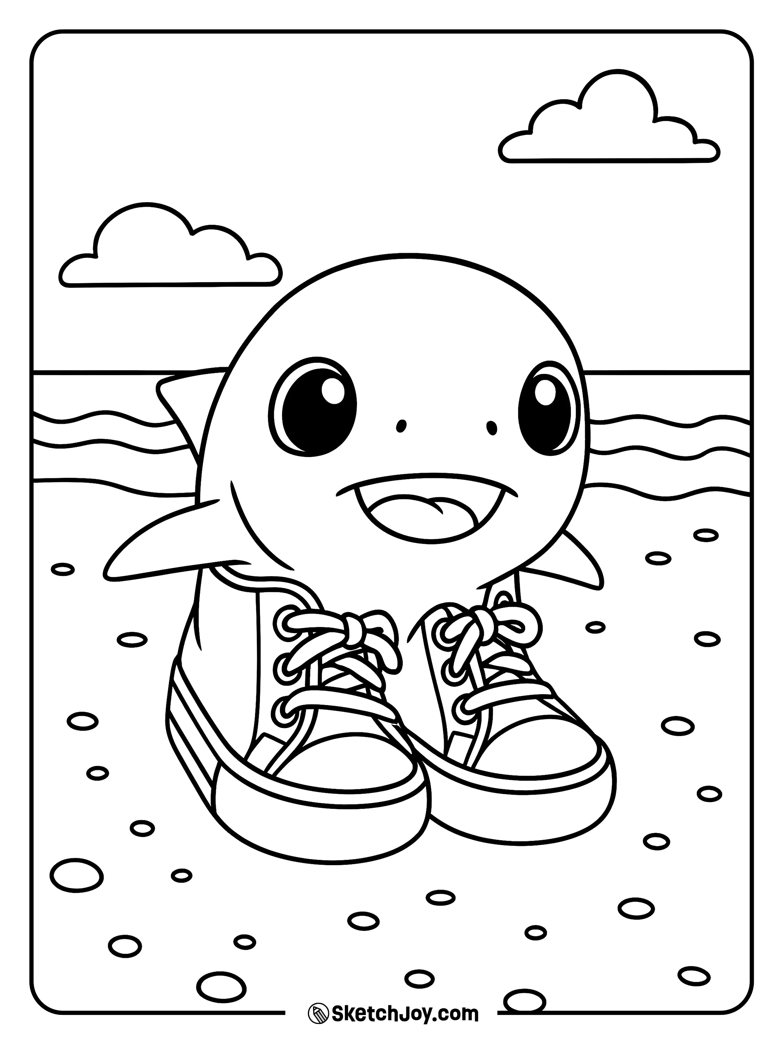 Los Tralaleritos sitting in big sneakers on the sand.