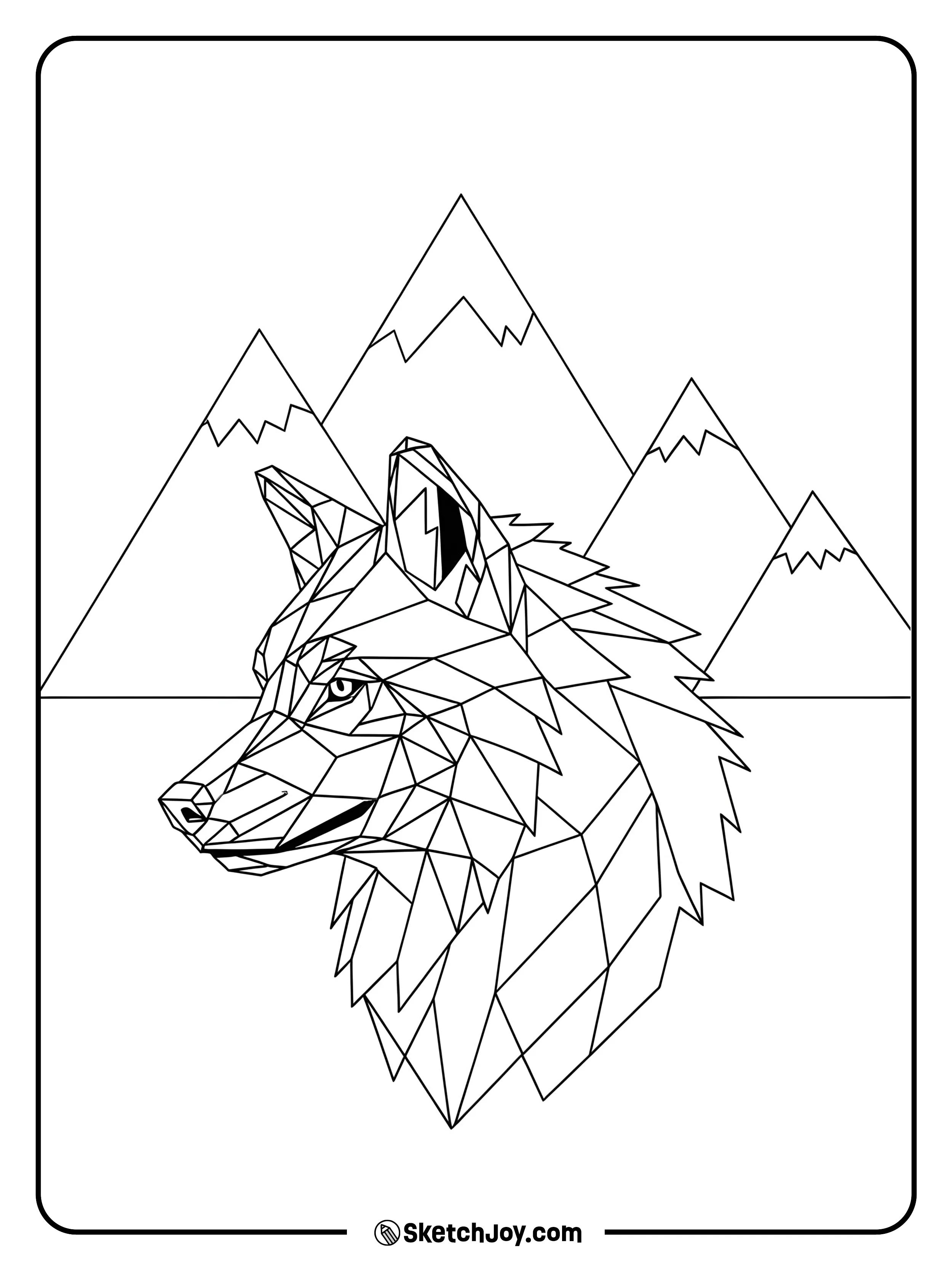 A side-view wolf head made of clean triangles.