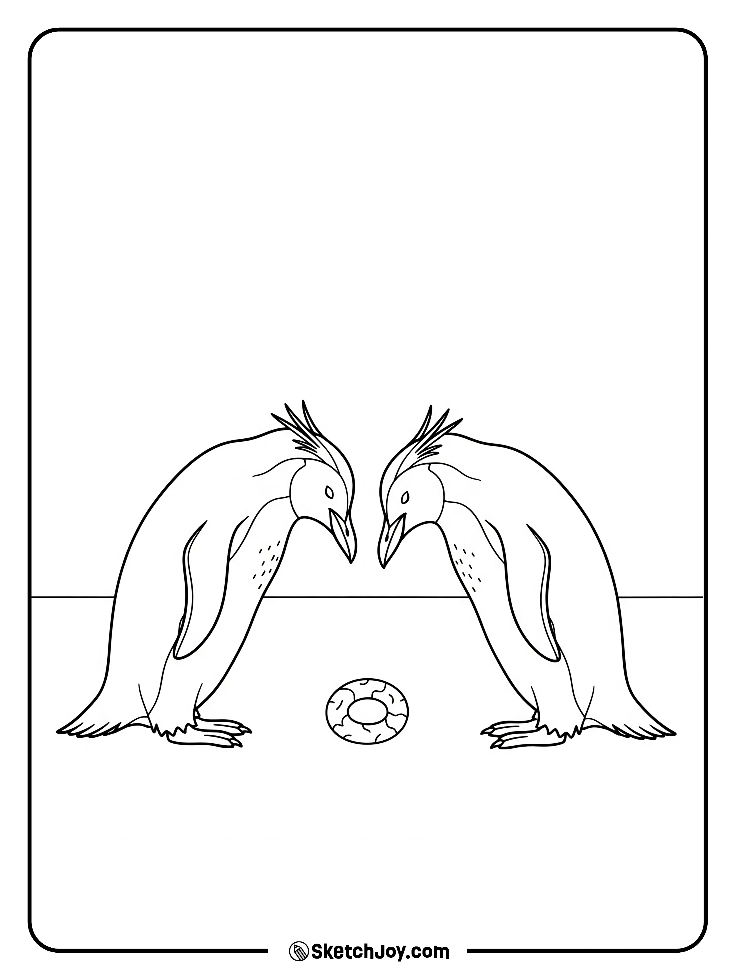 Two macaroni penguins bow to each other.