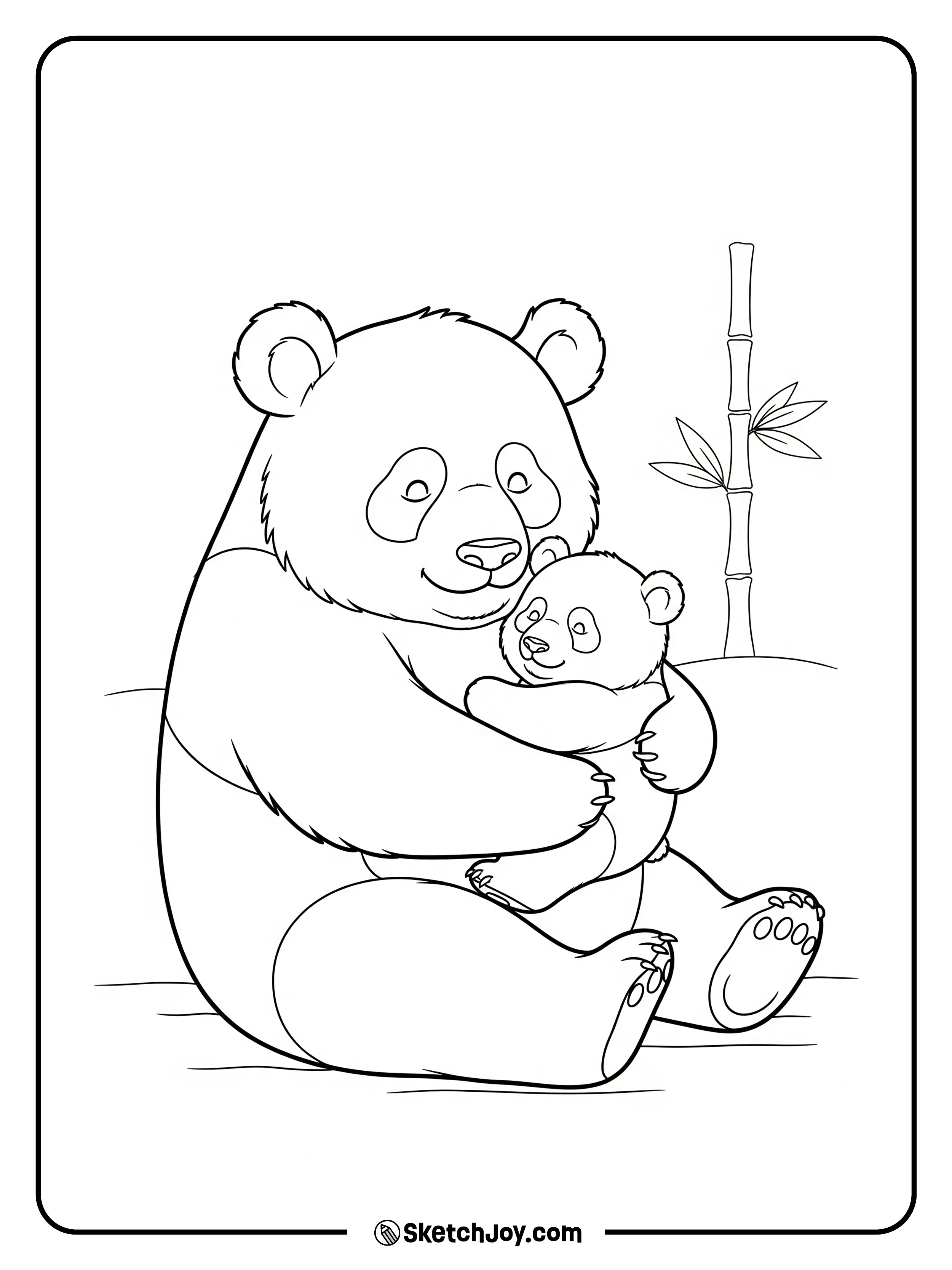 A mother cuddles her small cub.