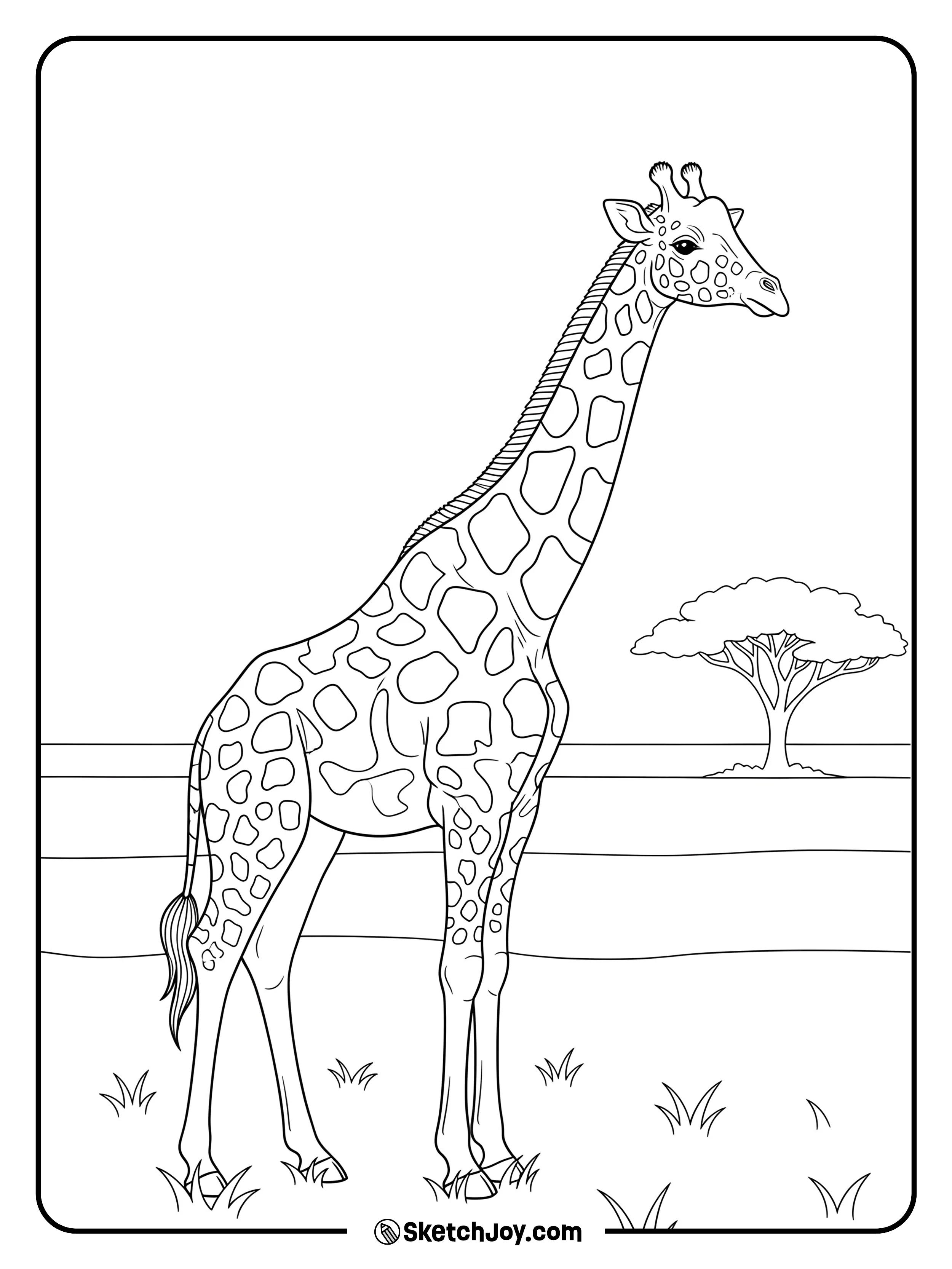 A tall Masai giraffe stands calm on plain ground.