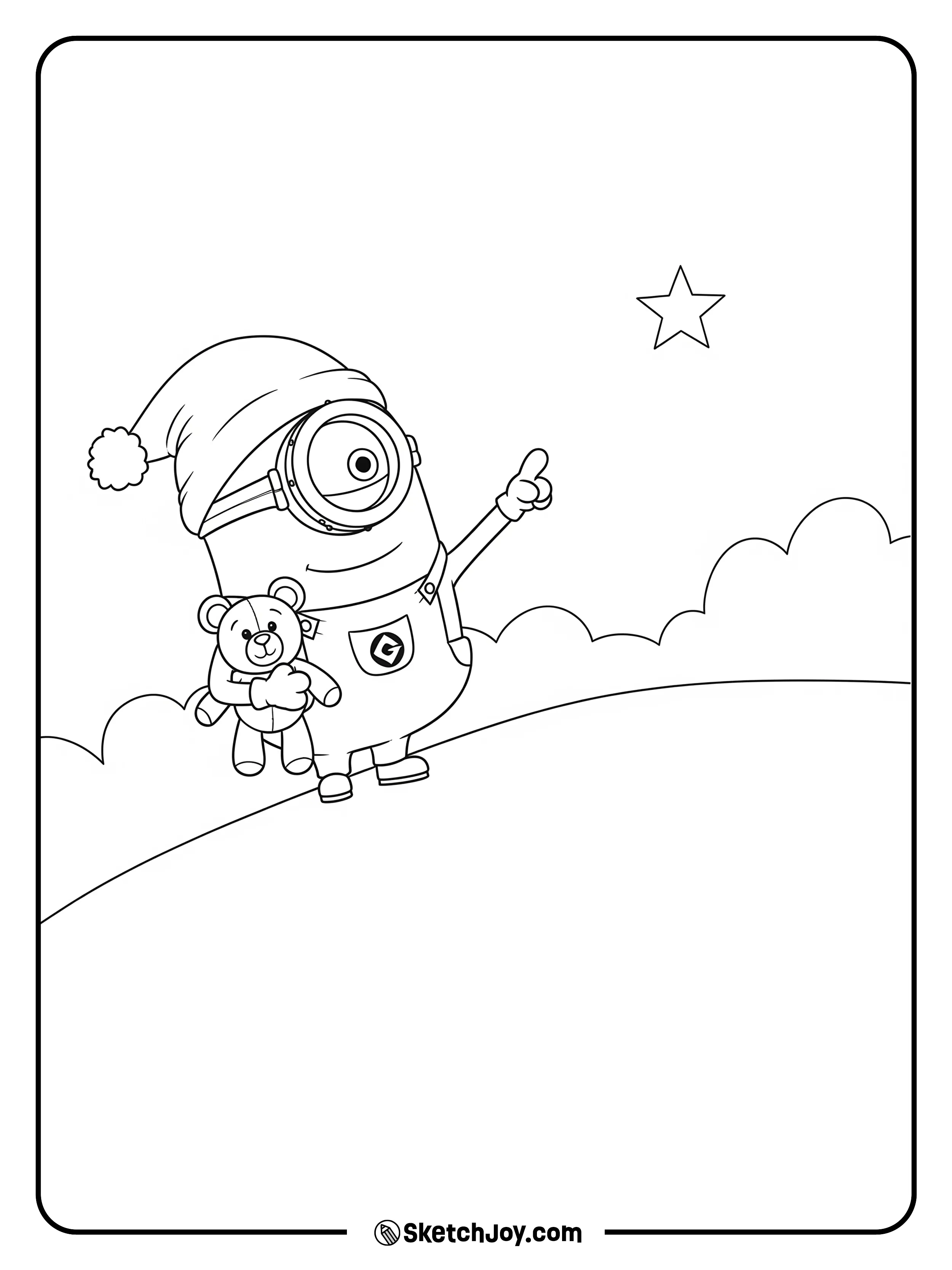 Bob points up at one bright star while holding his teddy.