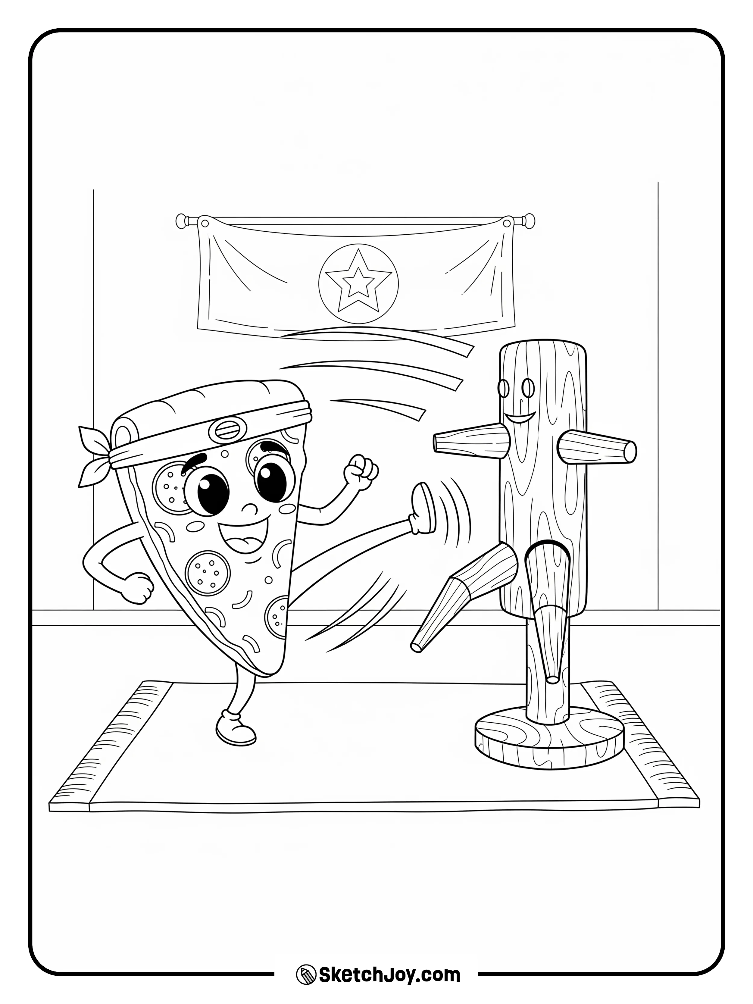 A slice trains with a wooden dummy.