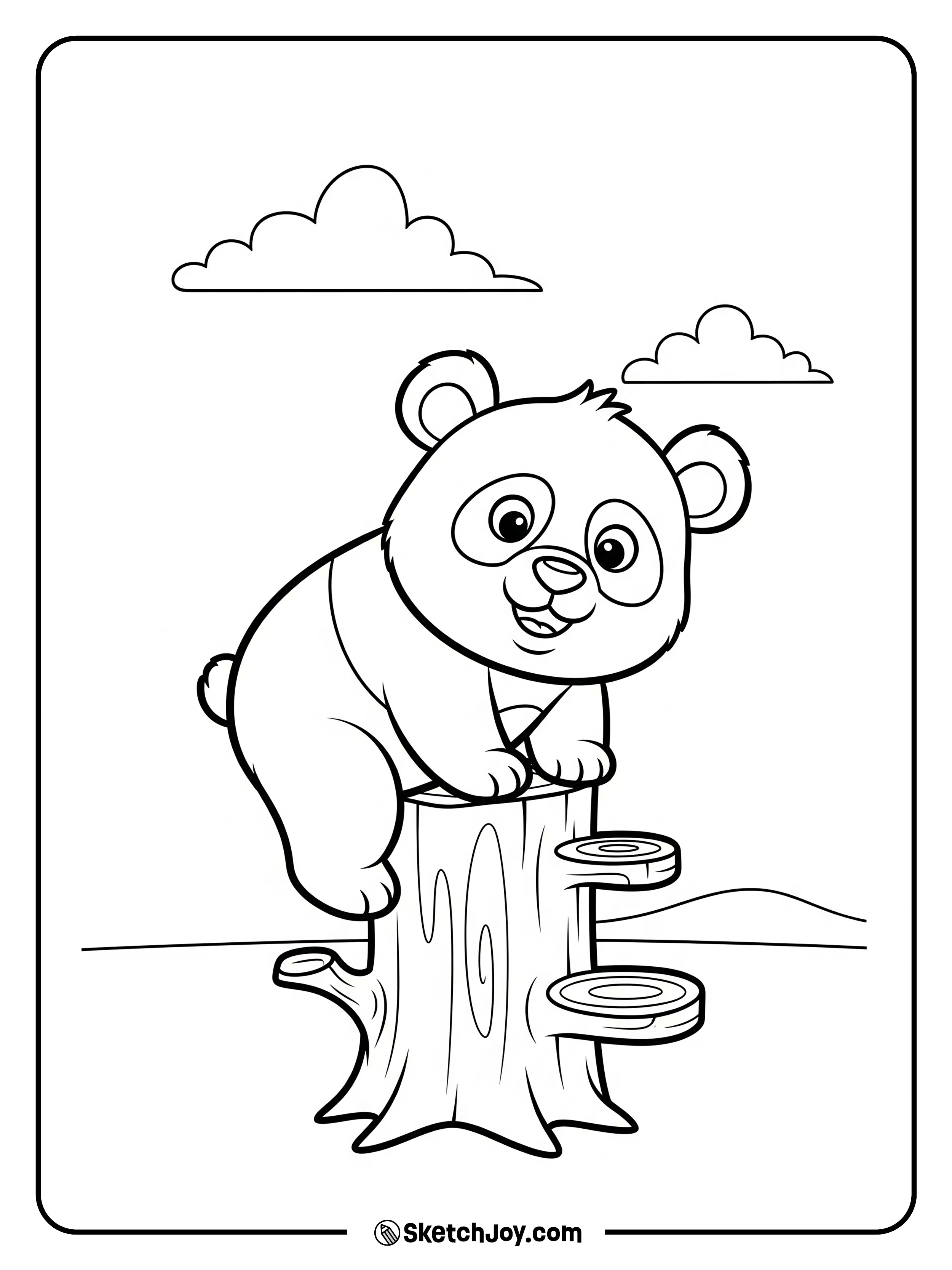 A brave panda climbs a short tree.