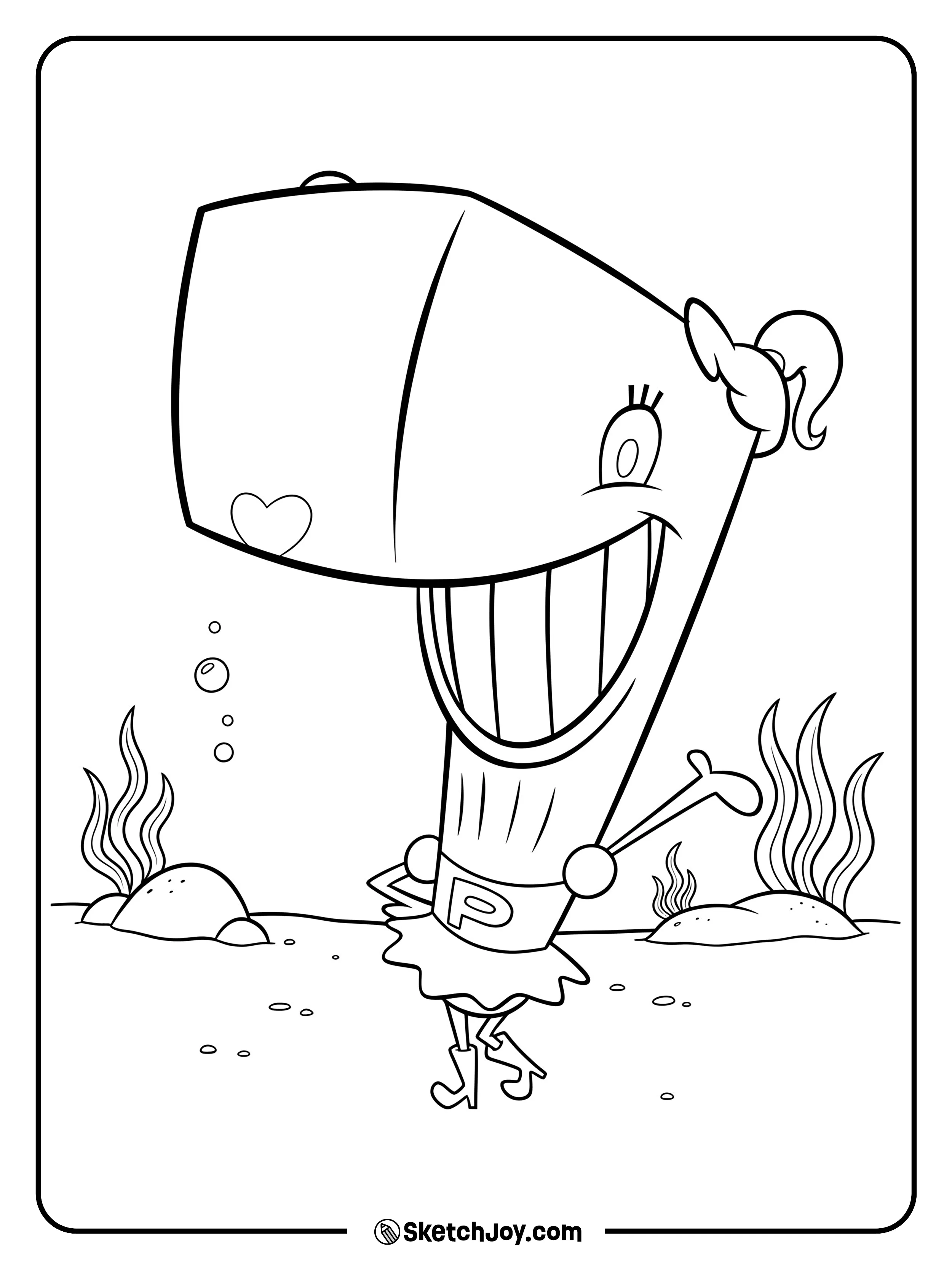 Pearl walks with a big smile in her skirt and boots.