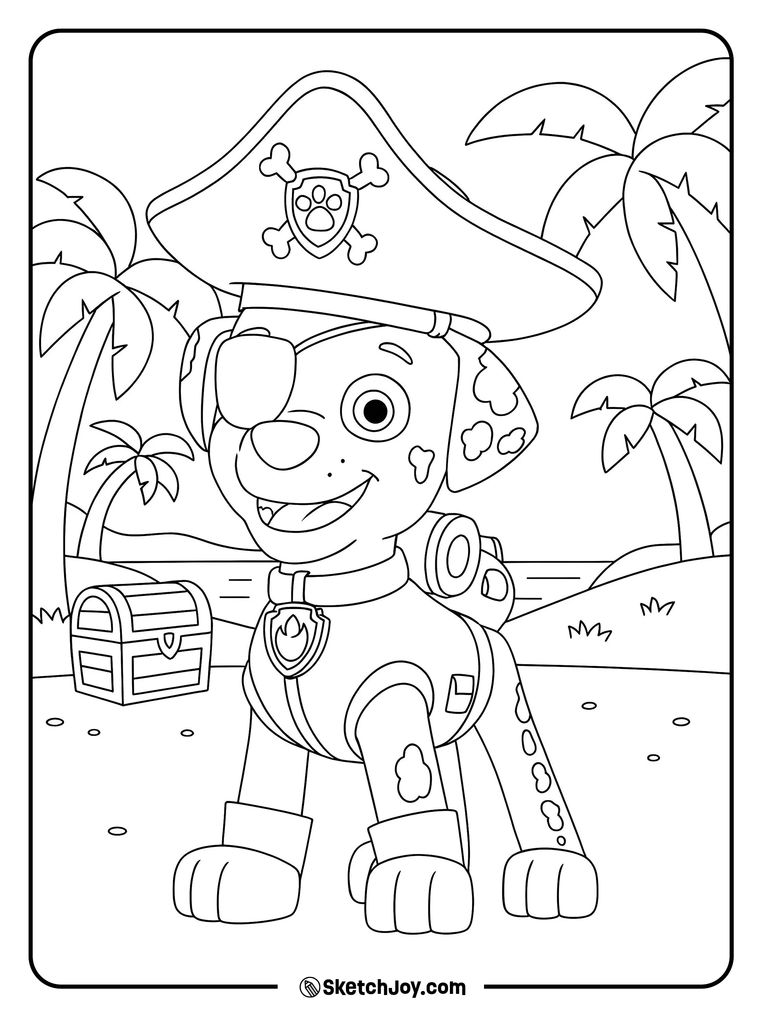 Marshall dresses as a friendly pirate with a big hat and eyepatch