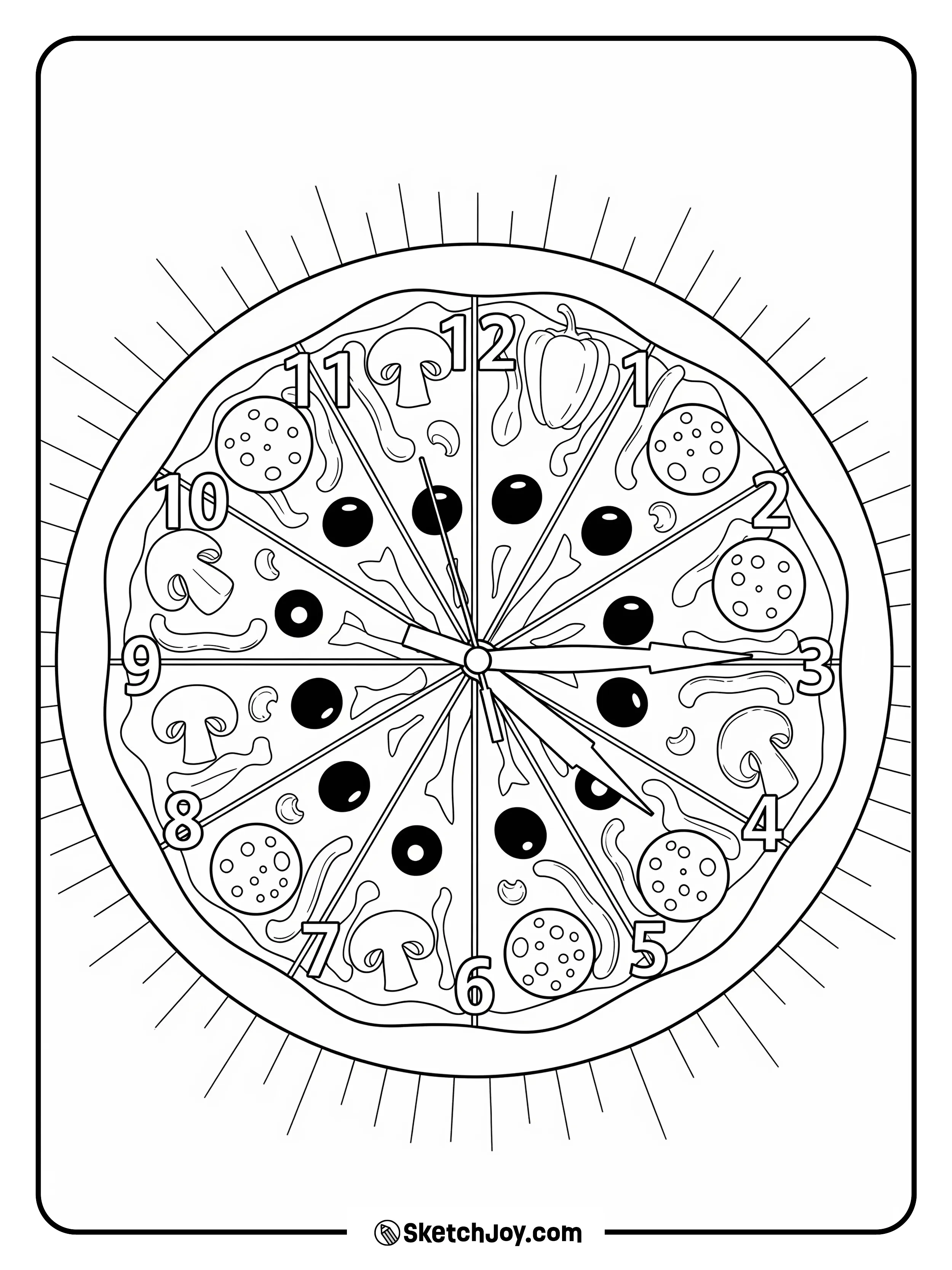 A wall clock where each number spot is a topping icon.