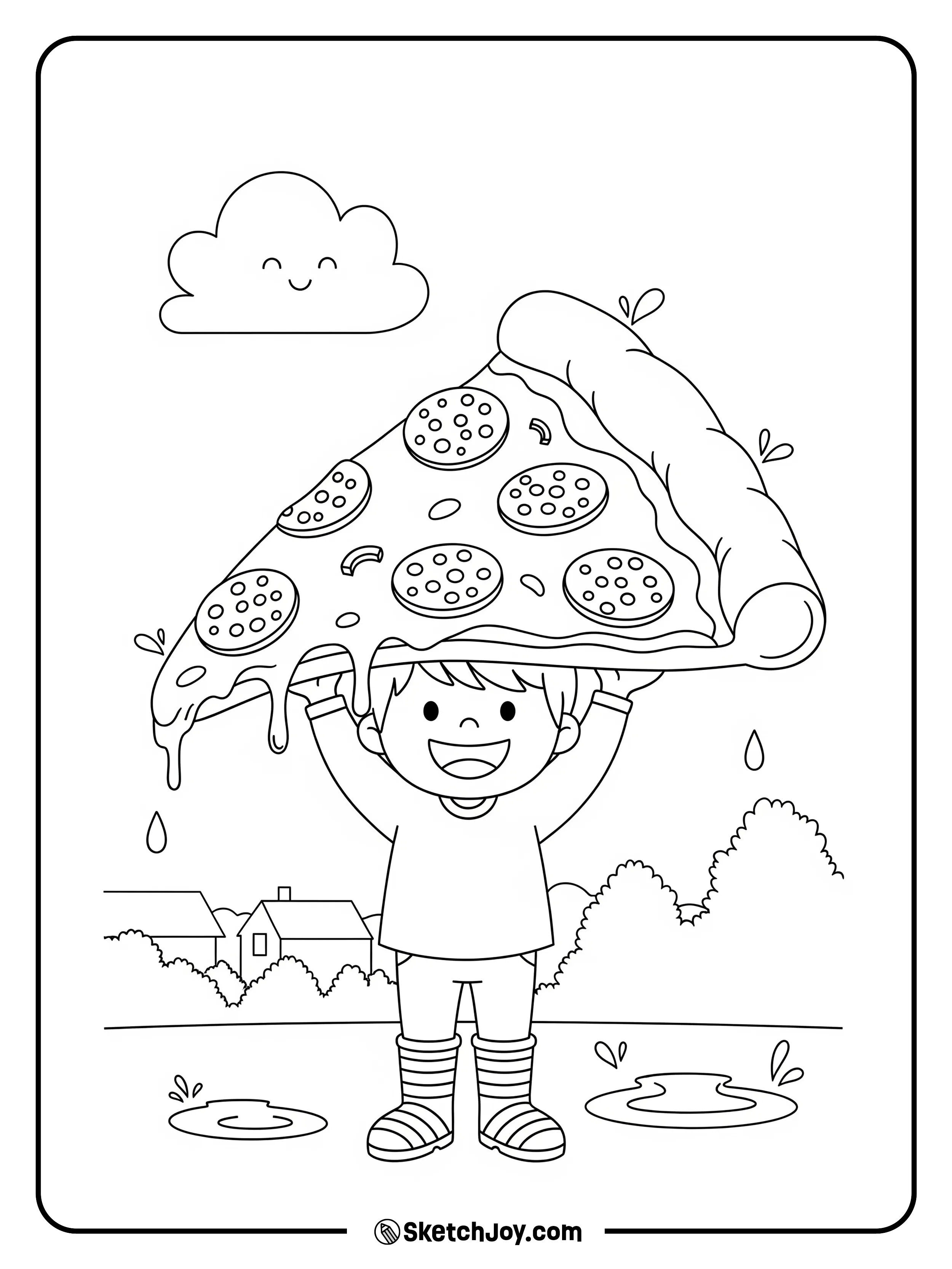 A slice used as an umbrella in light rain.