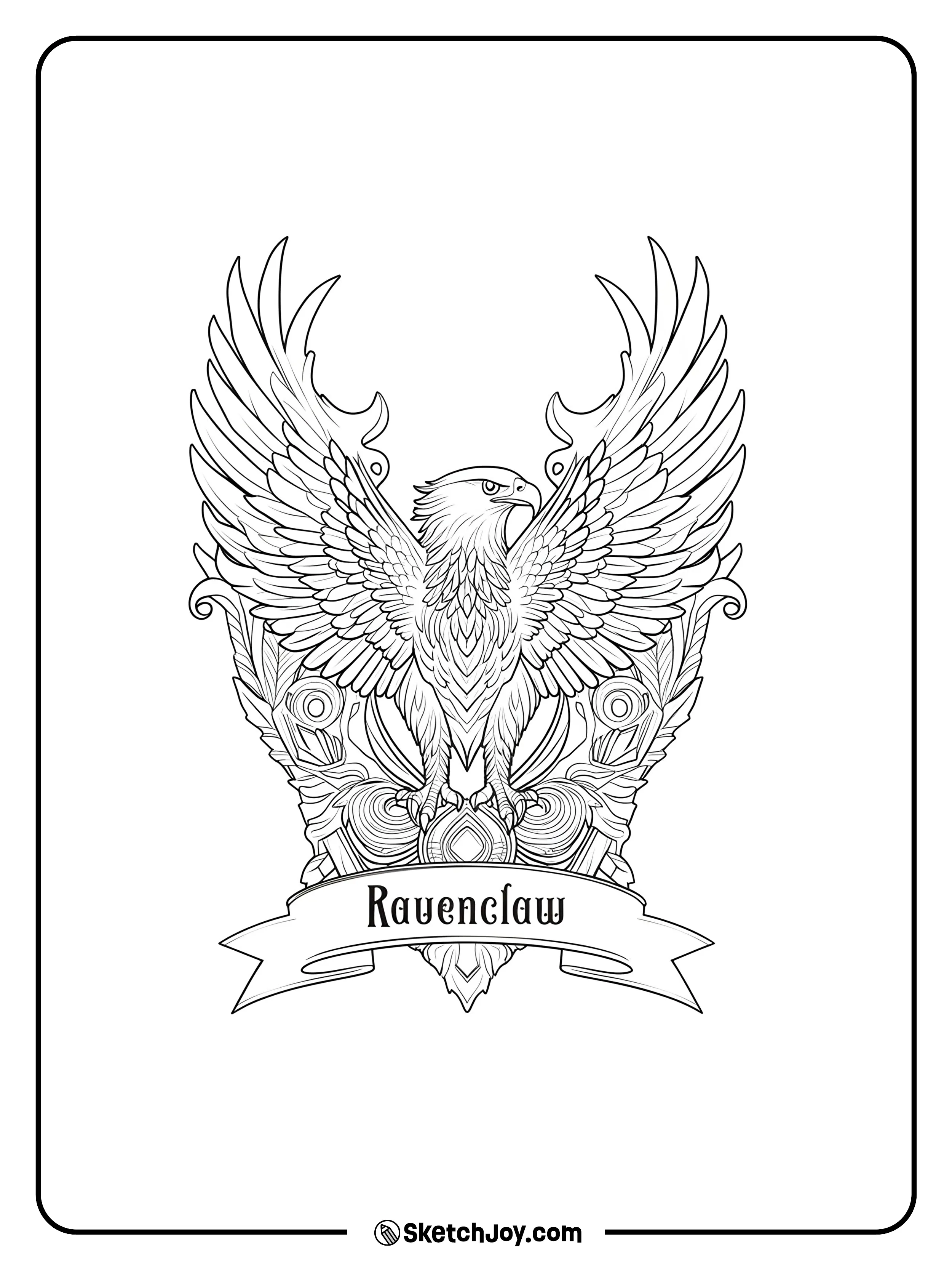An eagle spreads its wings inside a neat shield with a house ribbon.