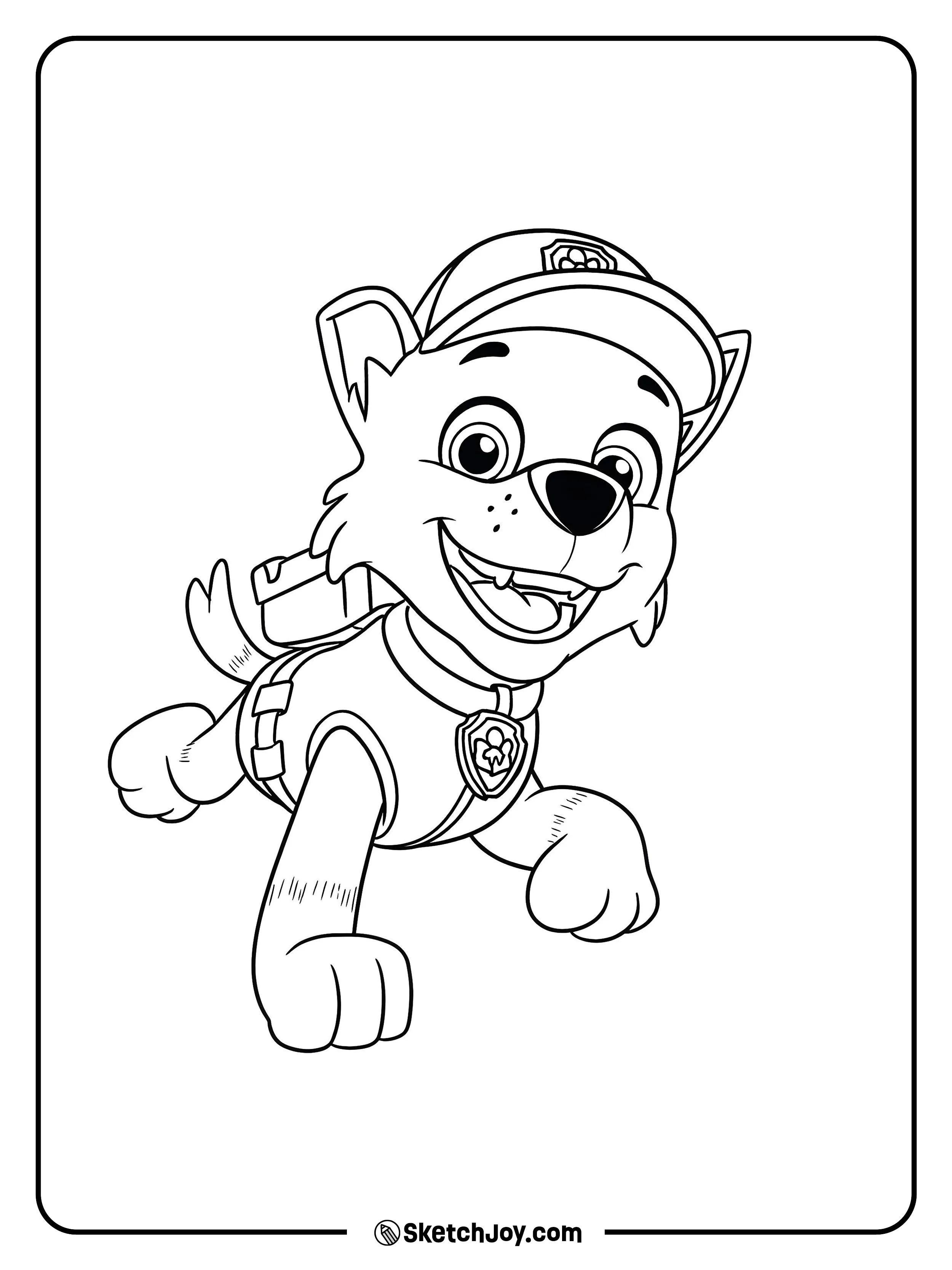 Rocky runs forward with a big smile