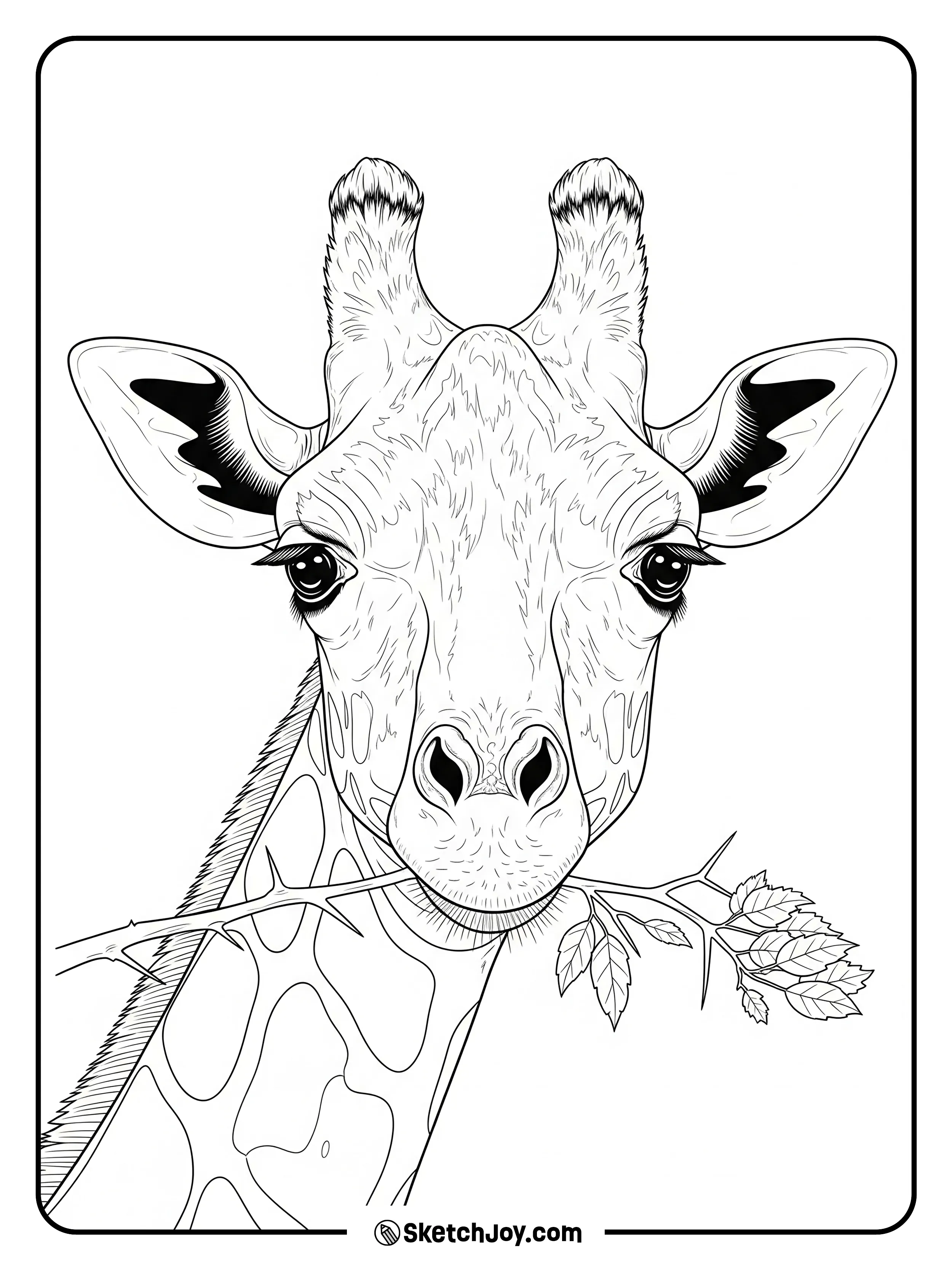 A close face view with clear horns and ears.