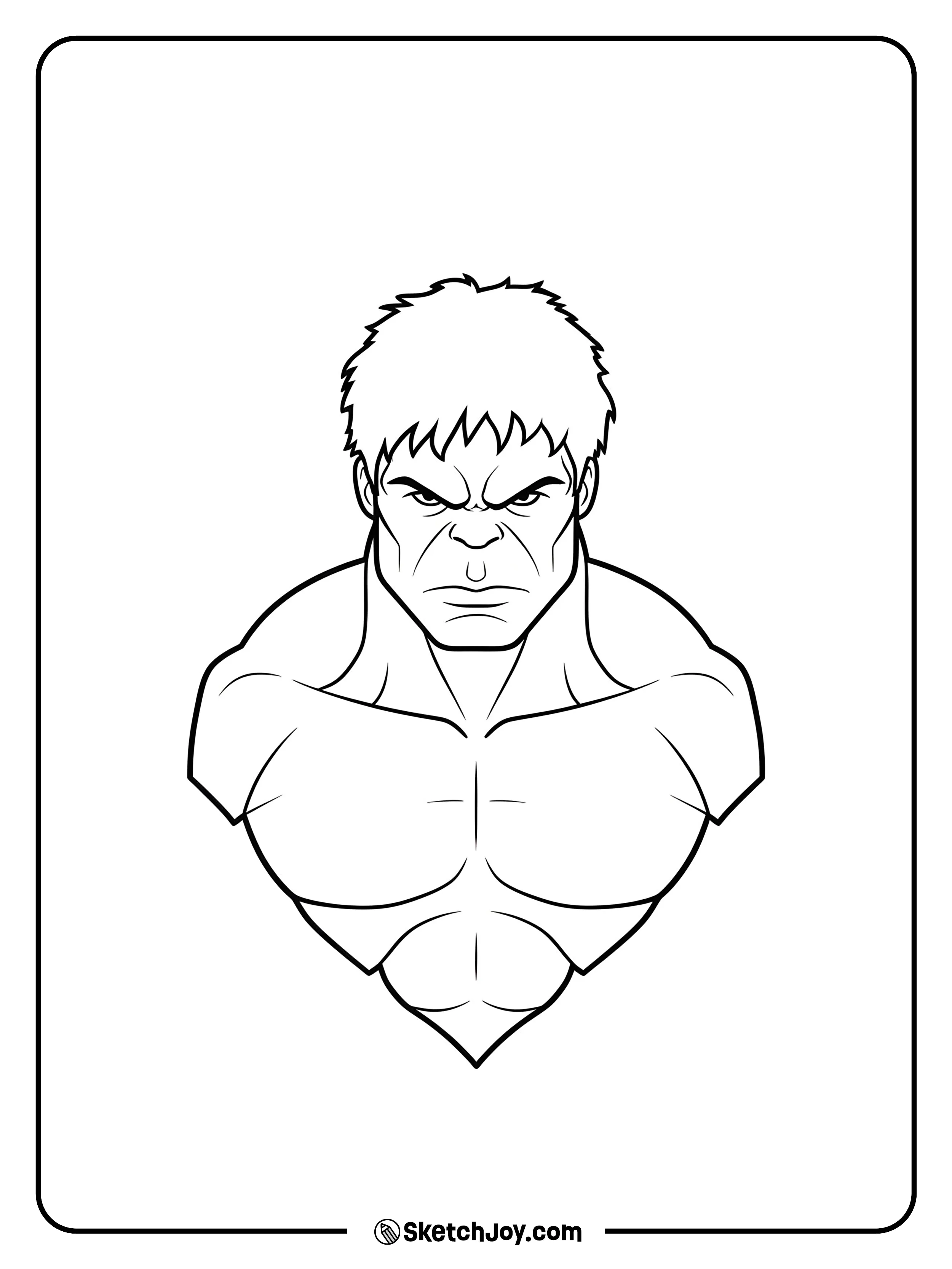 Hulk looks straight ahead with a firm stare.