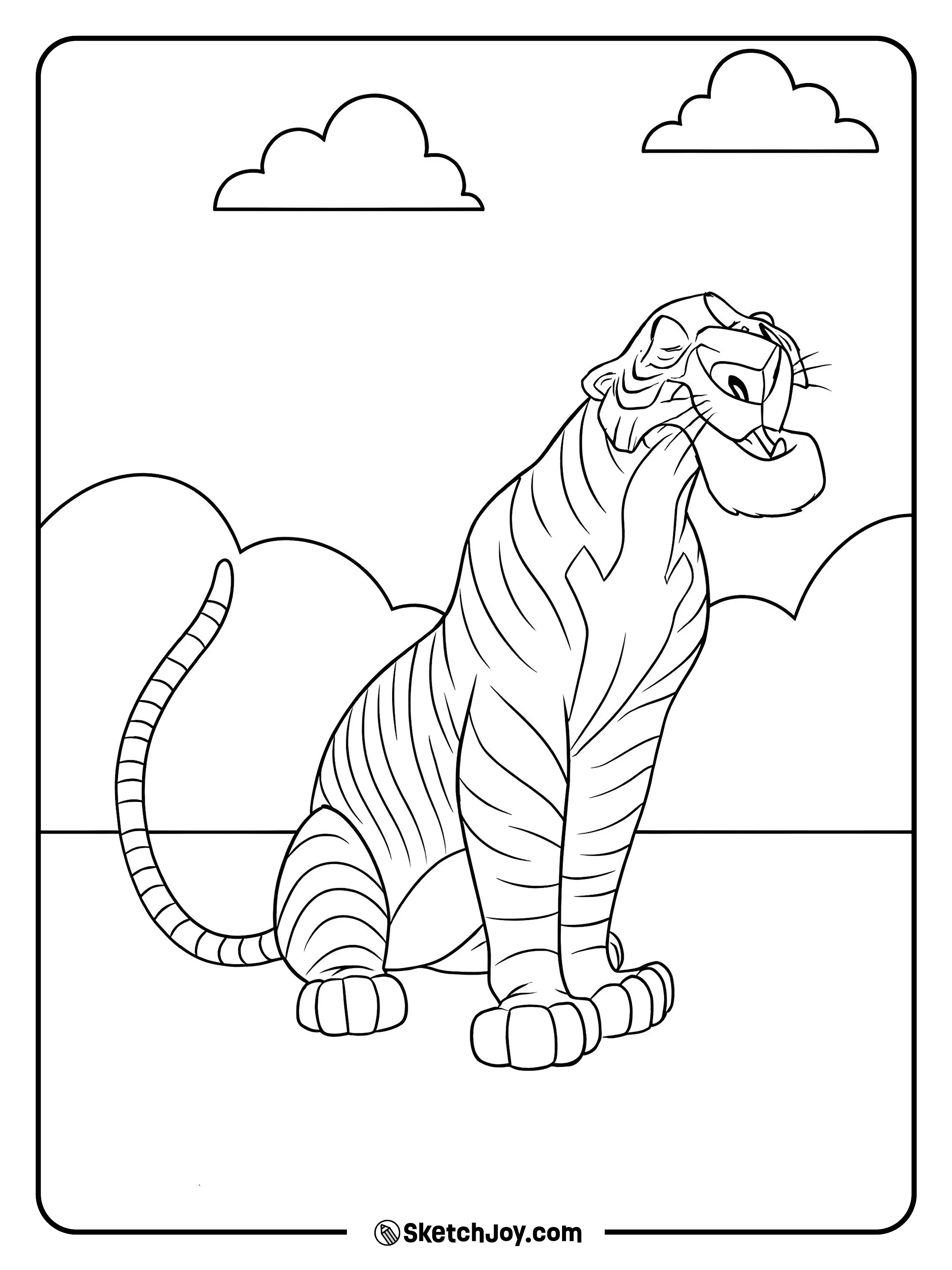 Shere Khan sits tall on a small hill.