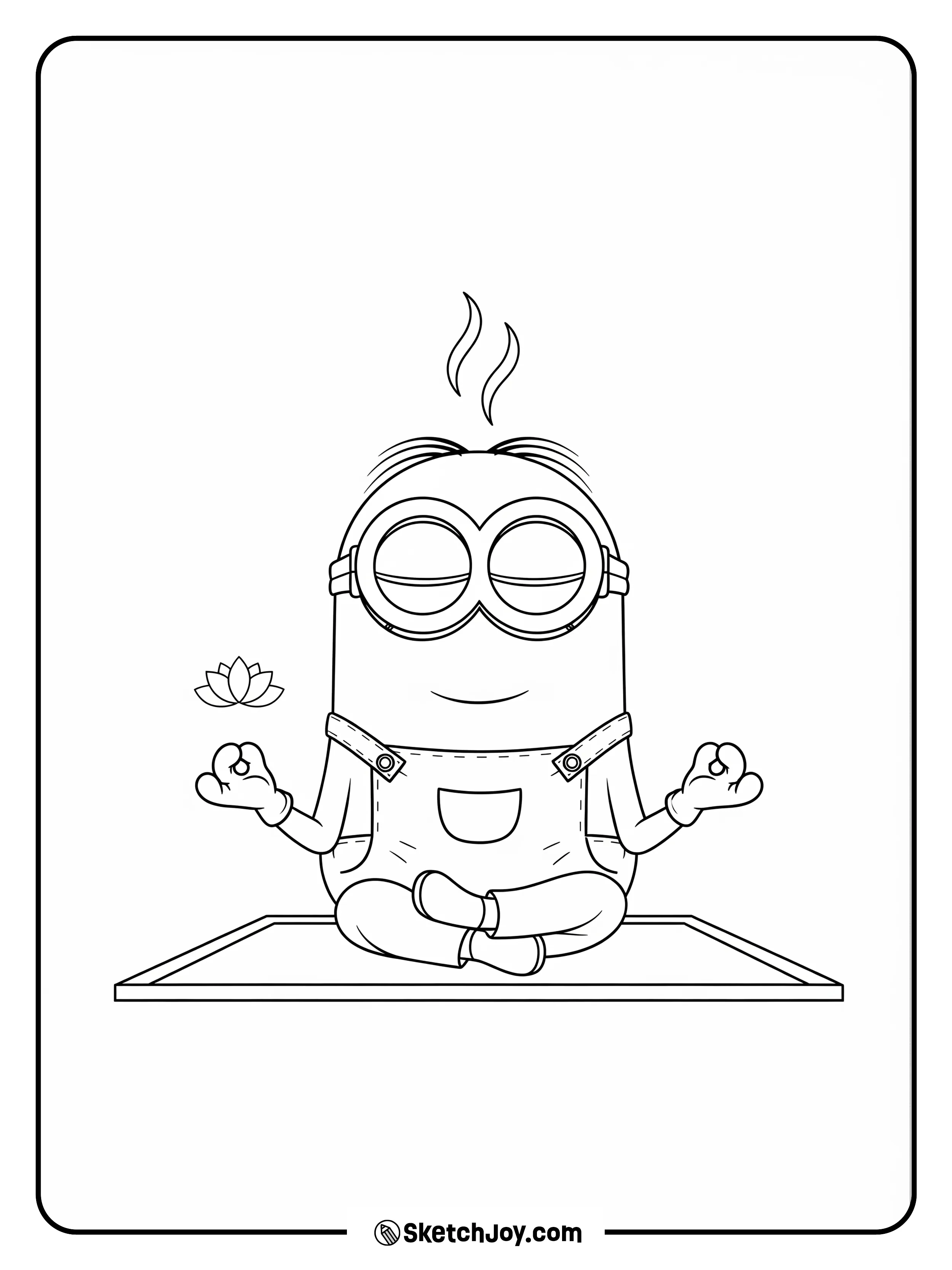 A Minion sits cross-legged with closed eyes.