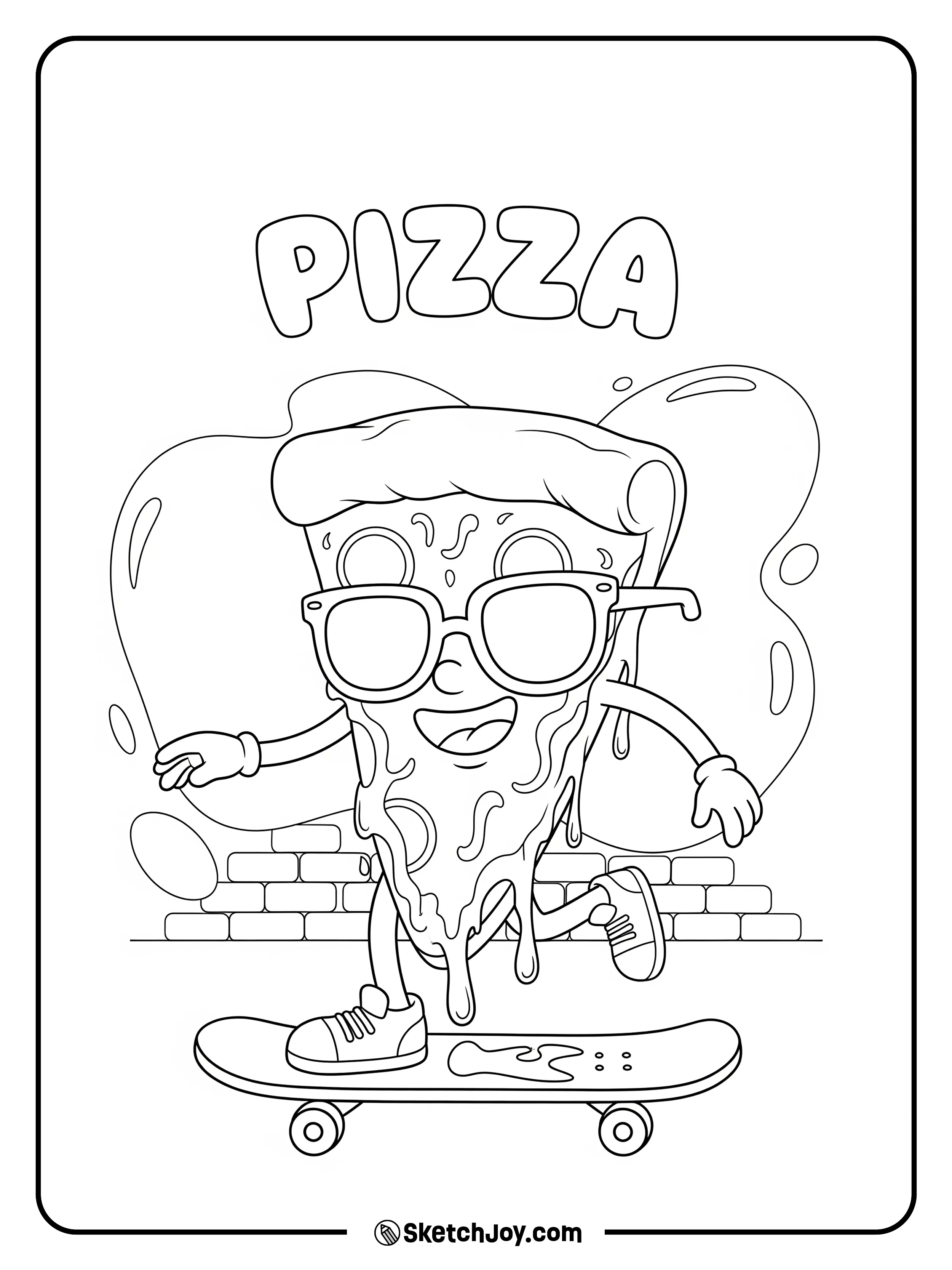 A bold slice rides a skateboard with cool pose.