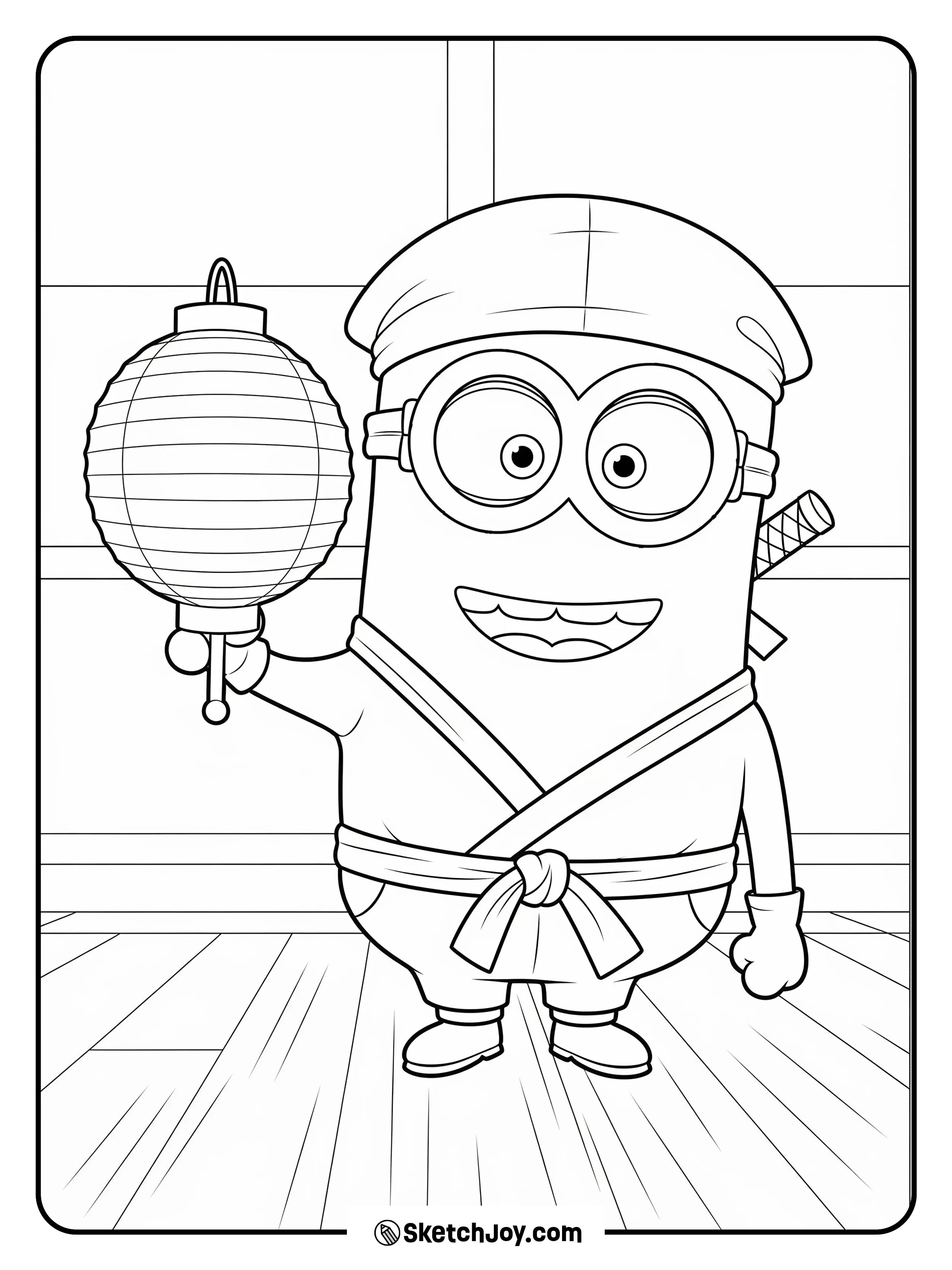 Stuart wears a headband and holds a foam practice sword.