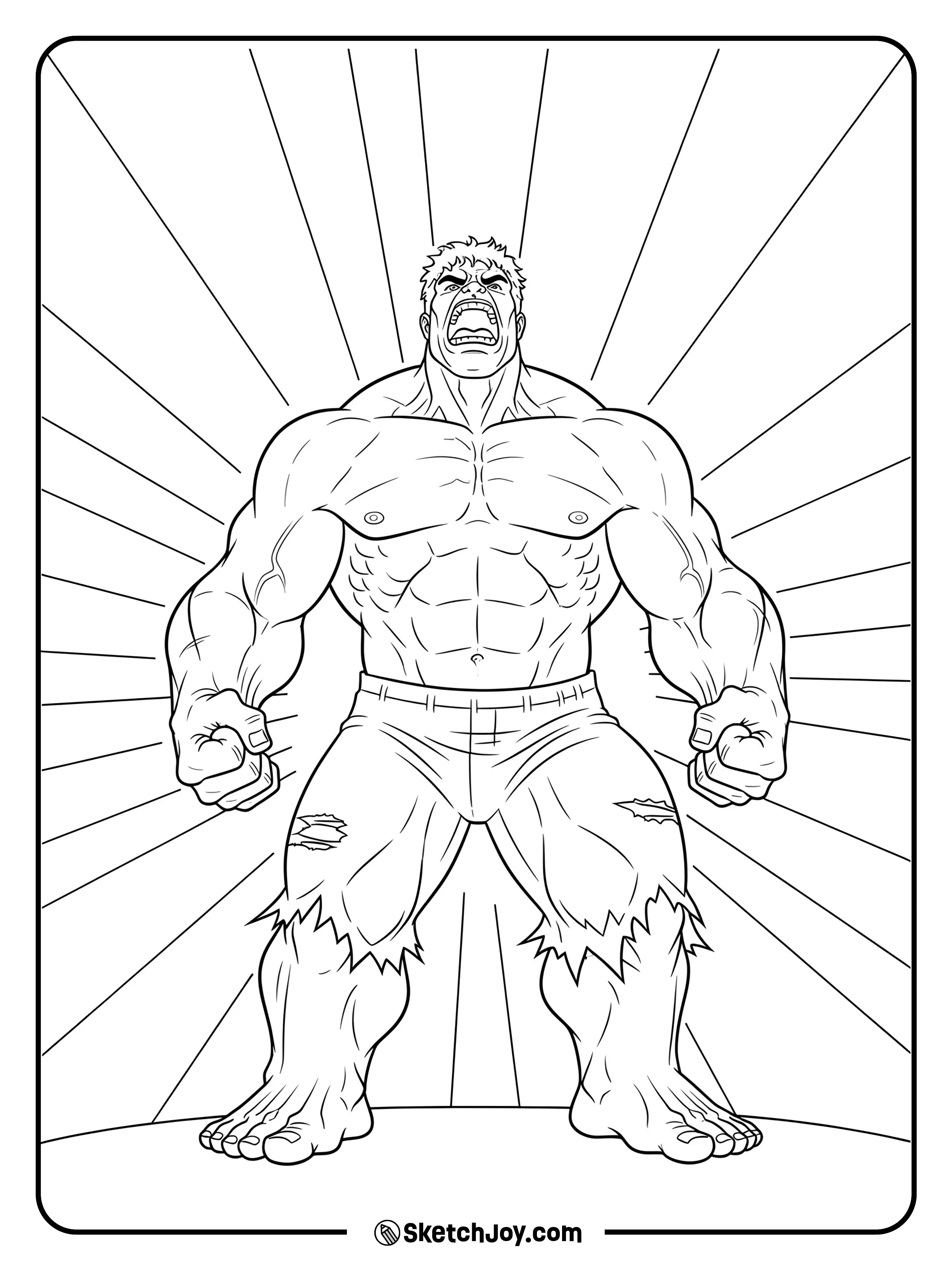 Hulk stands wide and roars.