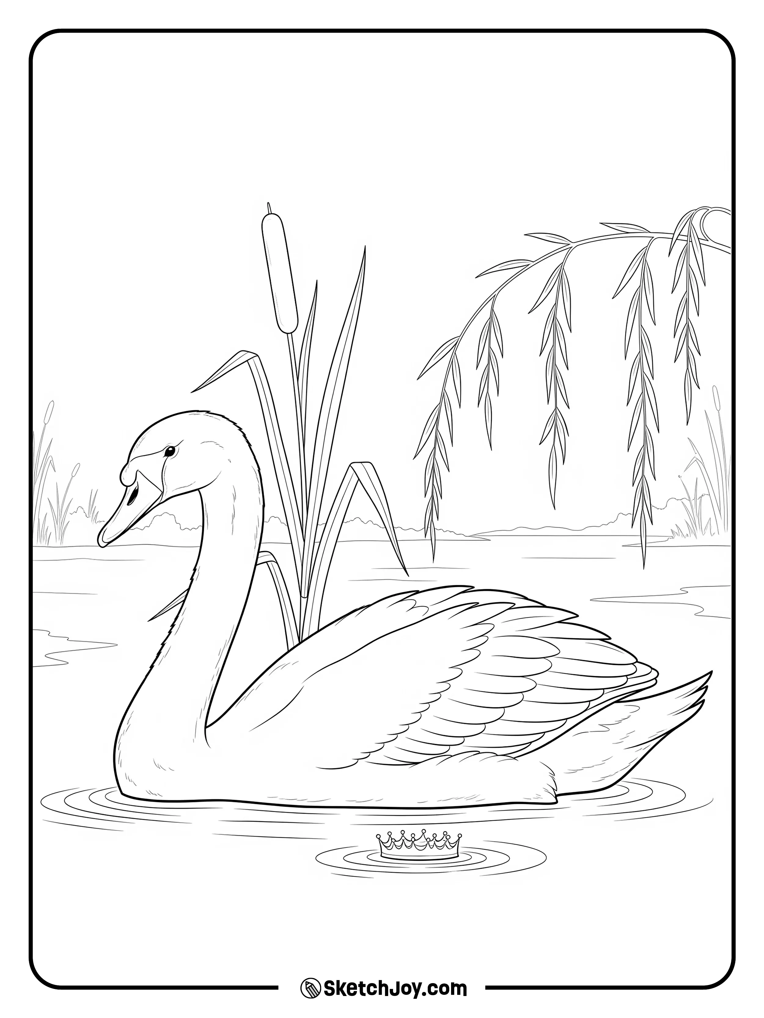 A gentle swan floats on a small pond.