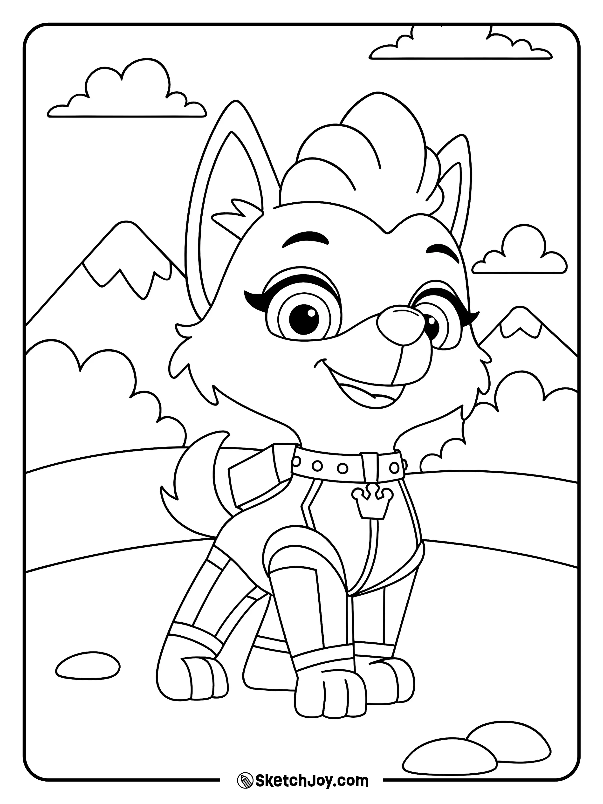 Sweetie stands proudly in her knight-style suit with a crown badge