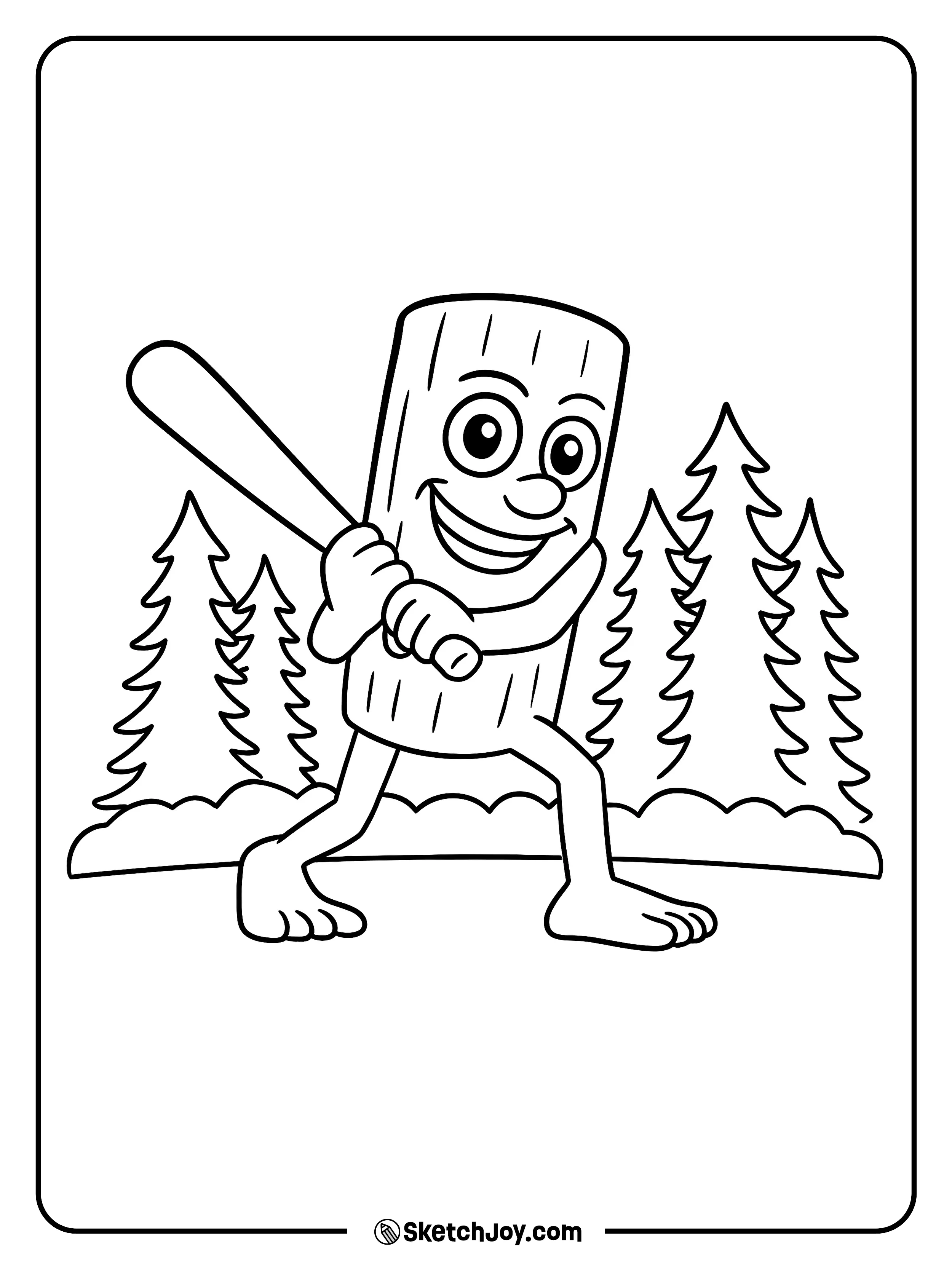 Tung Tung Tung Sahur holding a bat in the forest.