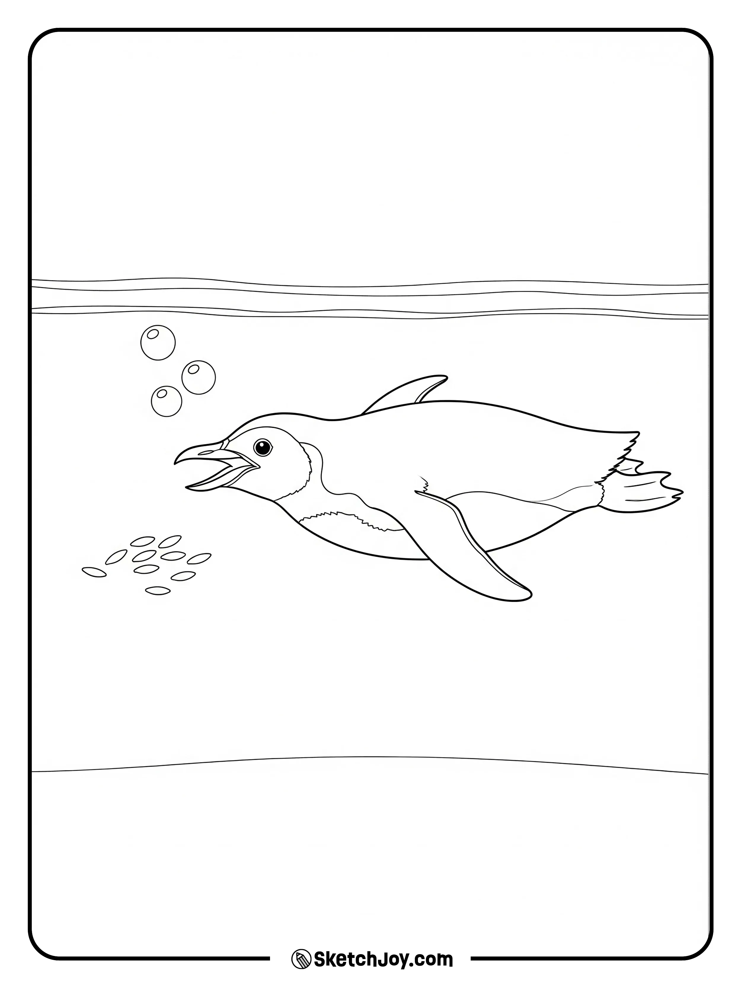 A penguin swims through a light cloud of krill dots.