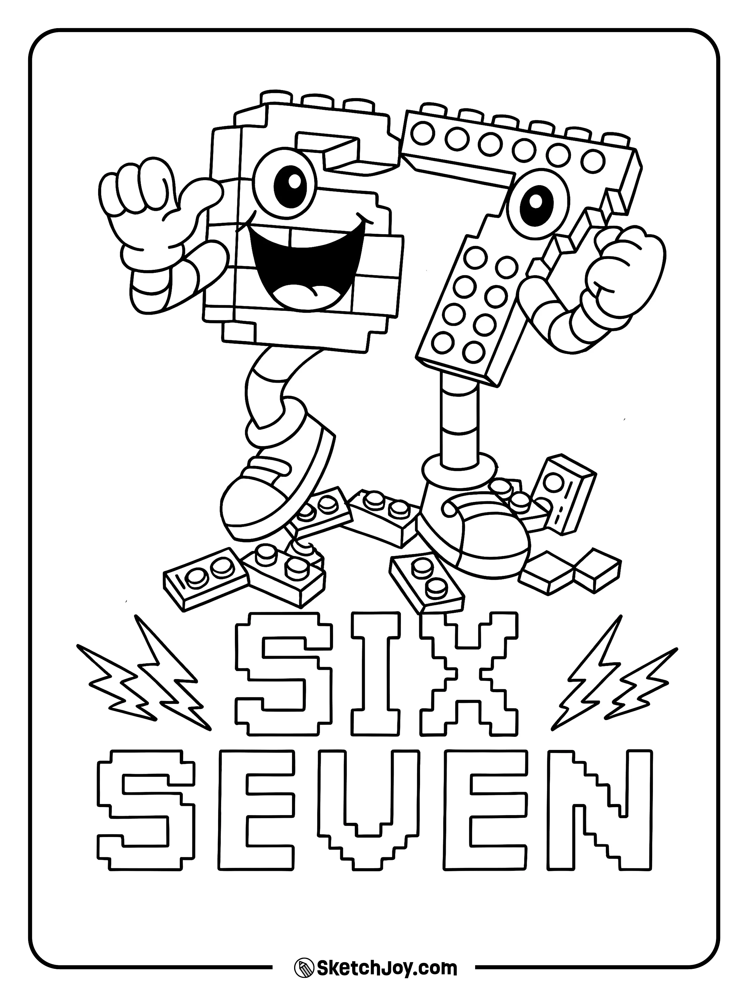 Six Seven (67) posing on stacked bricks.