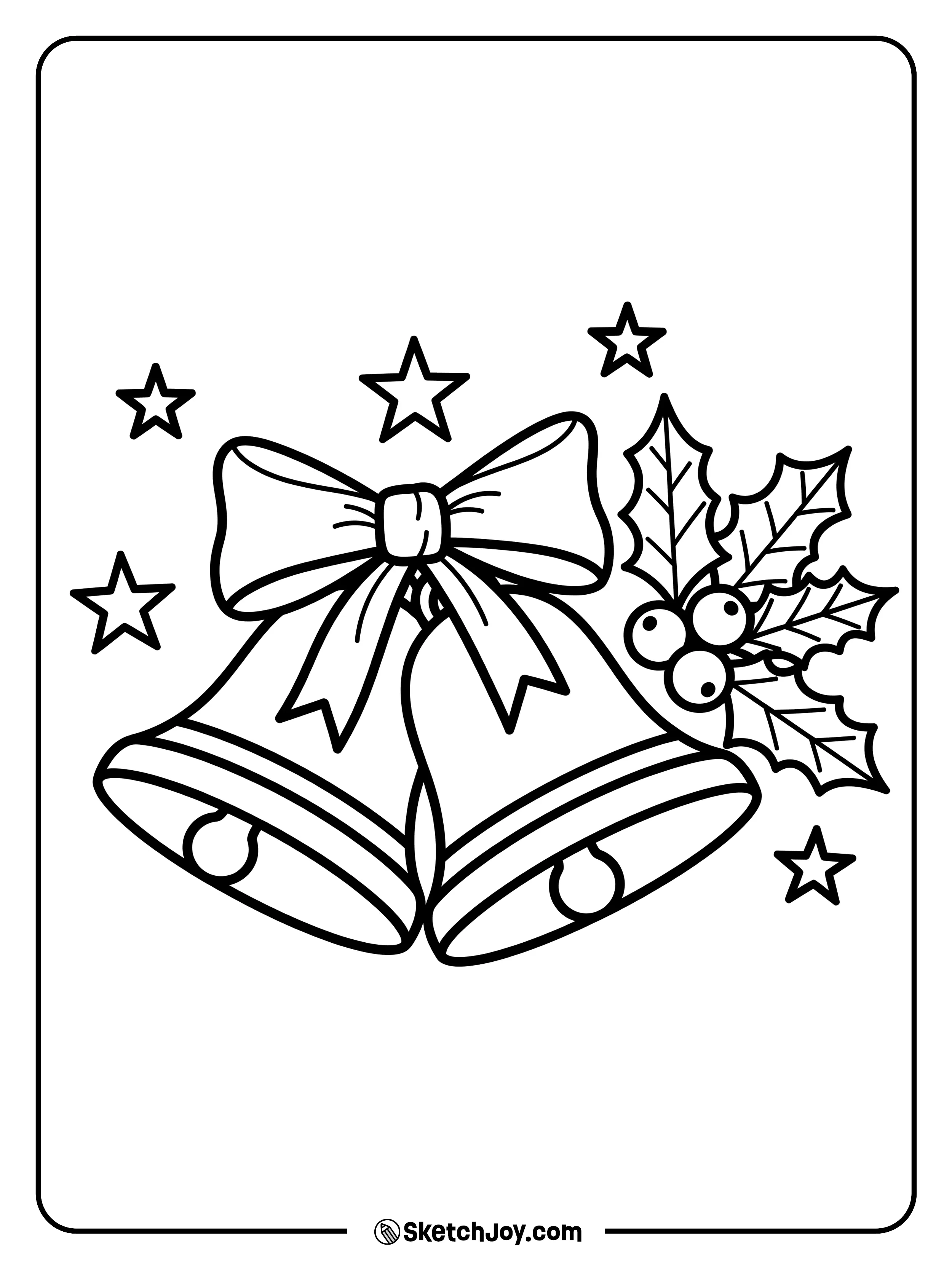 Two bells hang under a big ribbon.