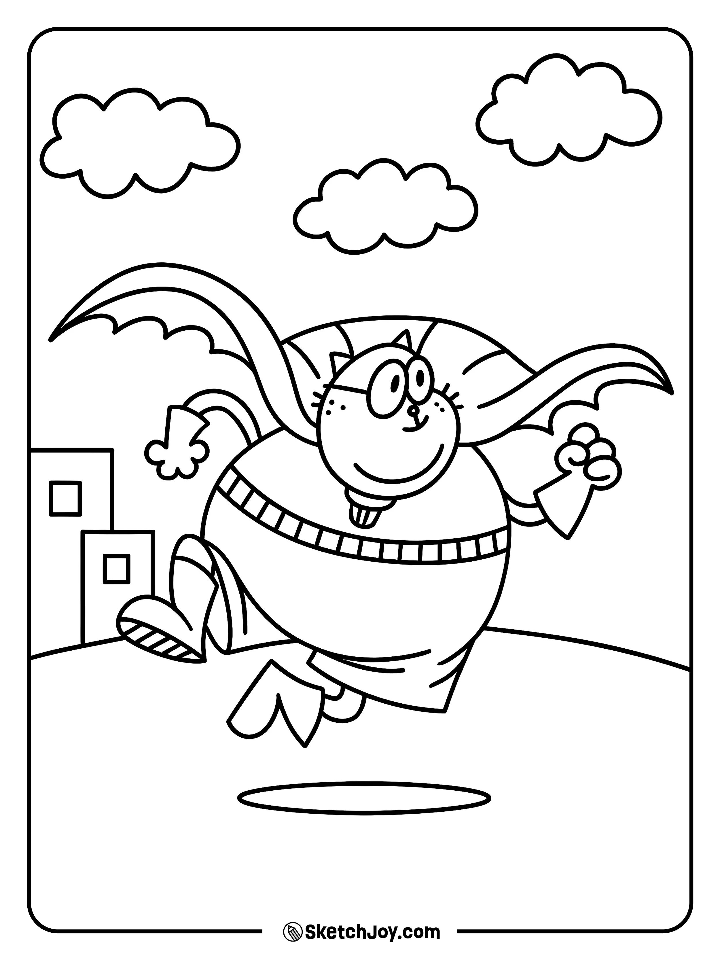 Big Jim dashes forward with his cape spread wide like wings.